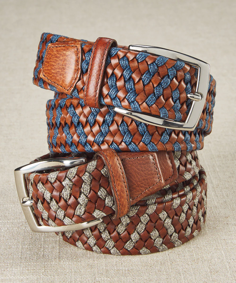 Italian Leather & Linen Elastic Braid Belt - Image 3