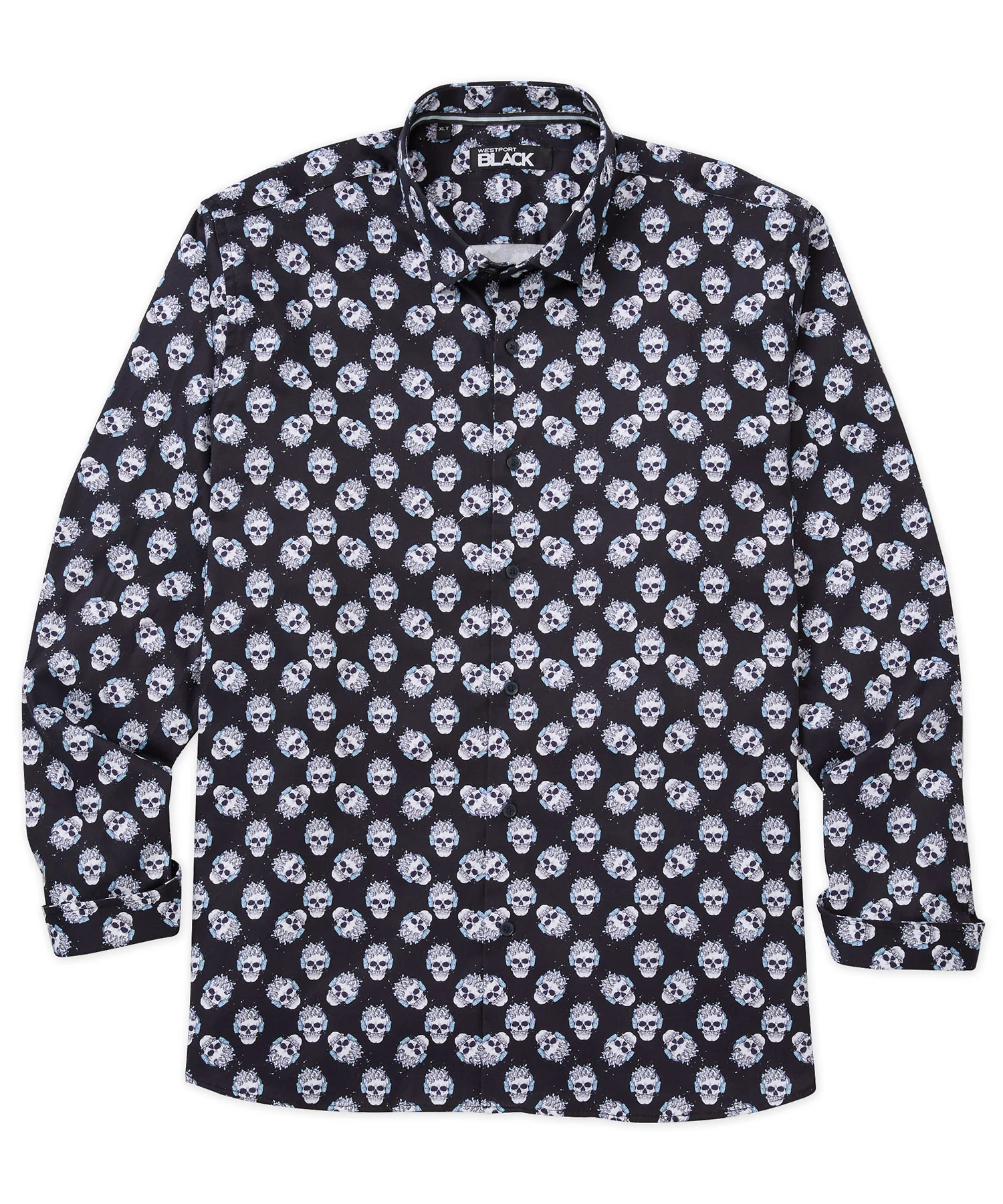 Westport Black Long Sleeve Skulls Print Sport Shirt