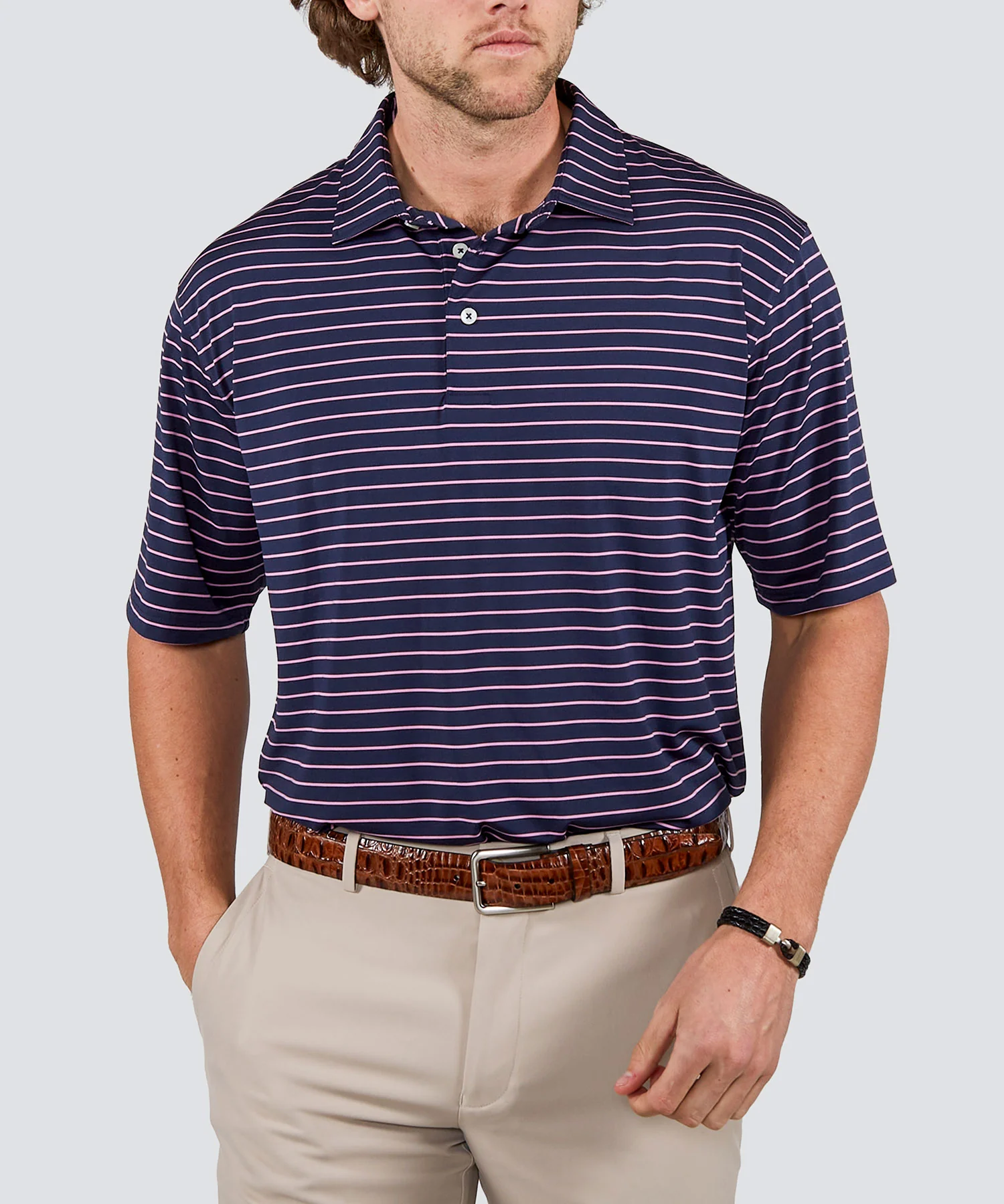 Westport Lifestyle Short Sleeve Stripe Polo Knit Shirt - Image 11