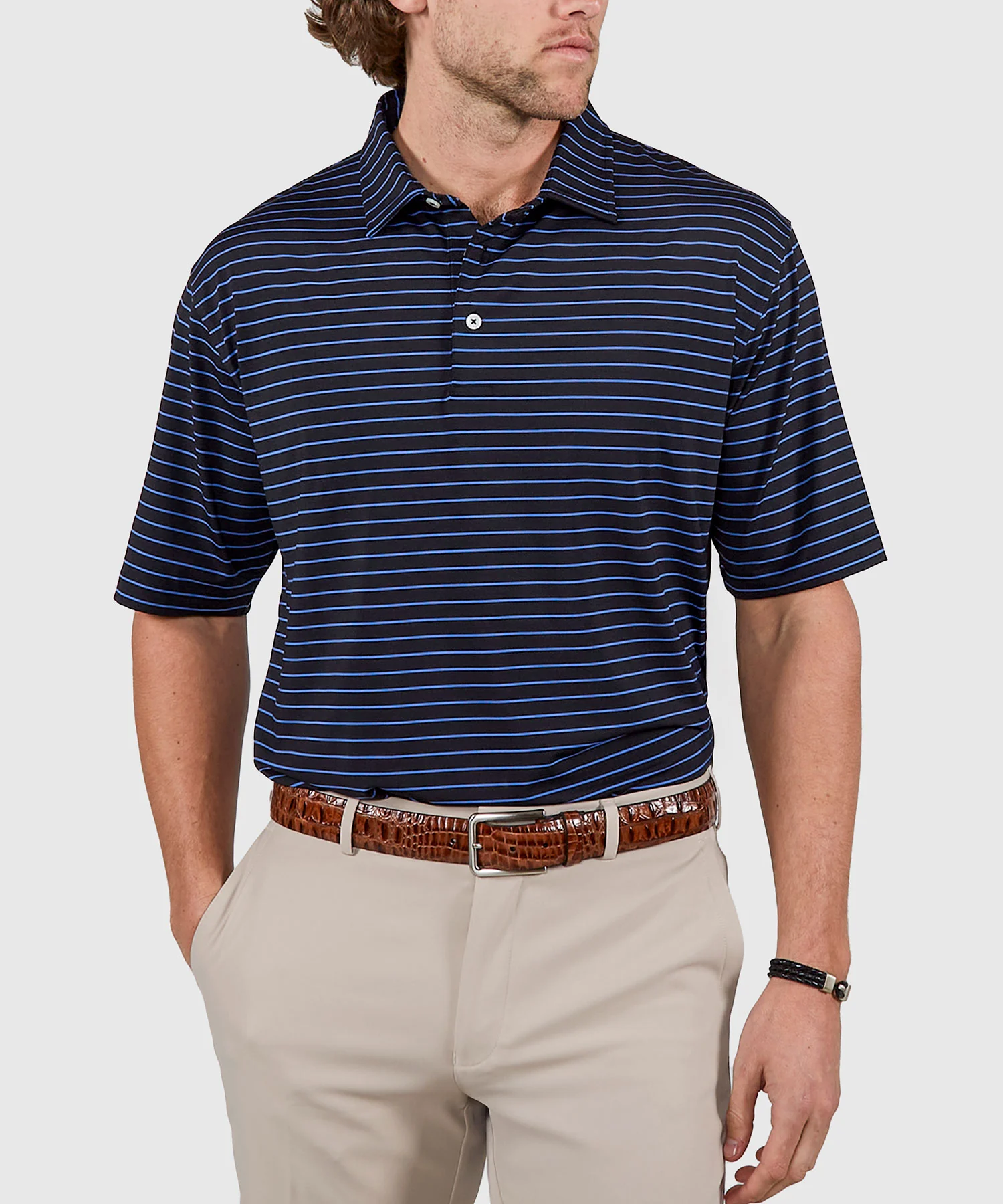 Westport Lifestyle Short Sleeve Stripe Polo Knit Shirt - Image 15