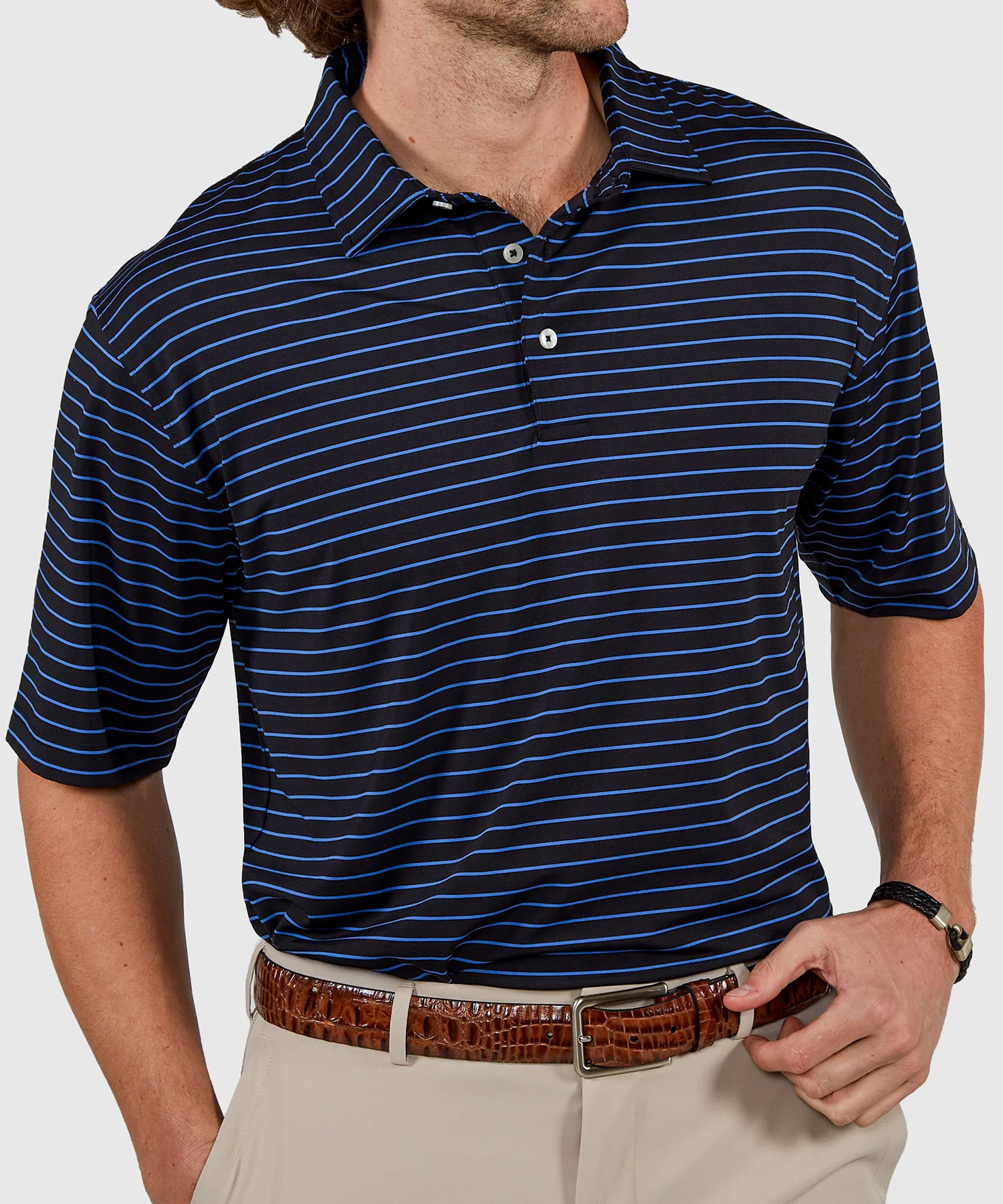 Westport Lifestyle Short Sleeve Stripe Polo Knit Shirt - Image 16