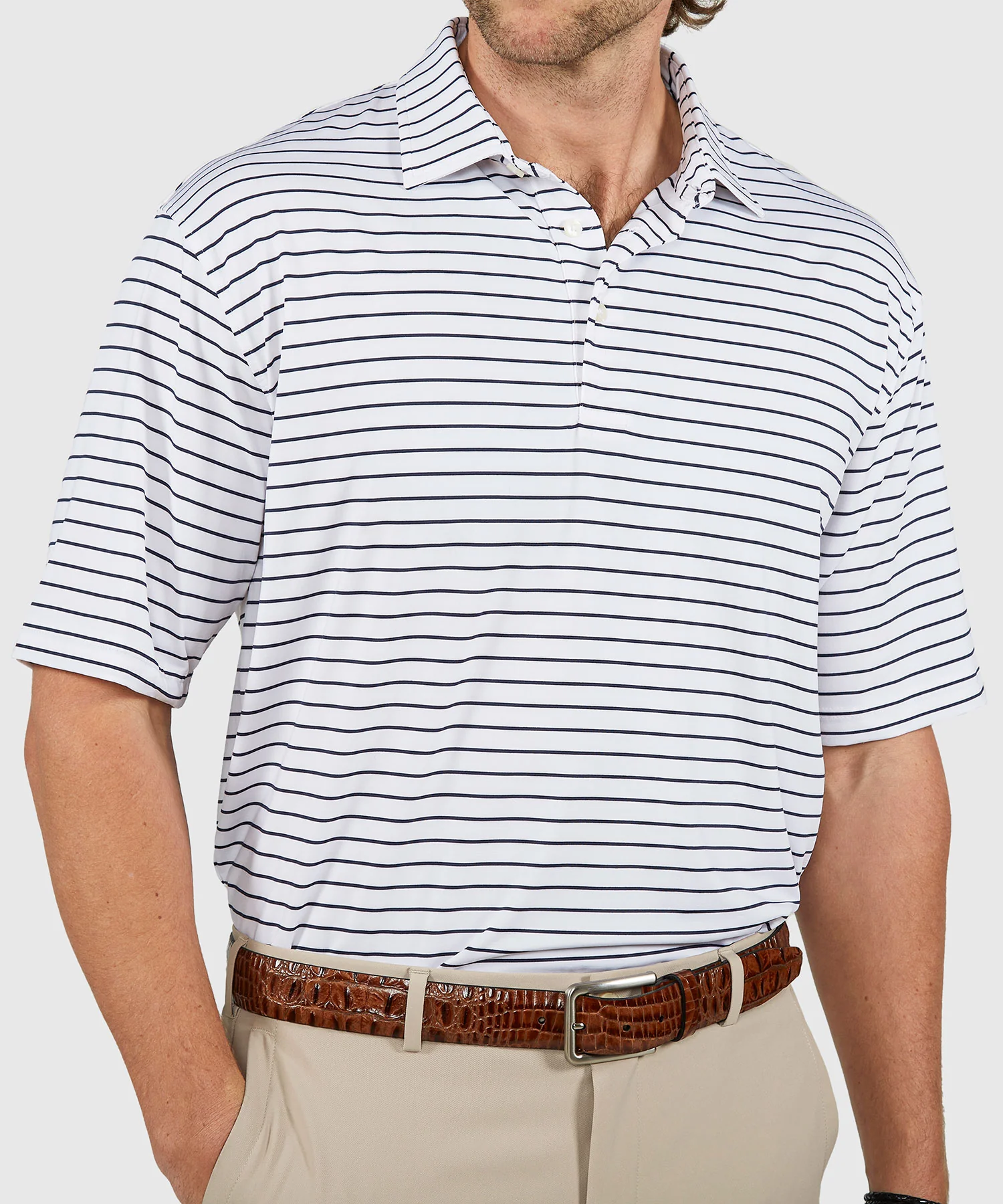 Westport Lifestyle Short Sleeve Stripe Polo Knit Shirt - Image 25