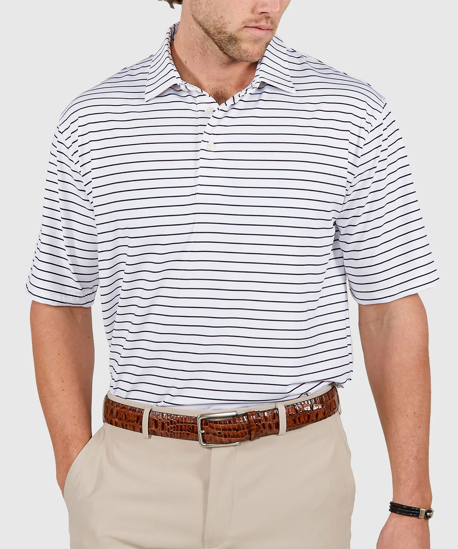 Westport Lifestyle Short Sleeve Stripe Polo Knit Shirt - Image 26