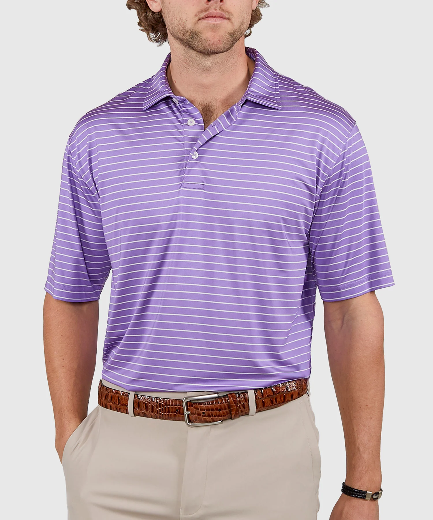 Westport Lifestyle Short Sleeve Stripe Polo Knit Shirt - Image 31