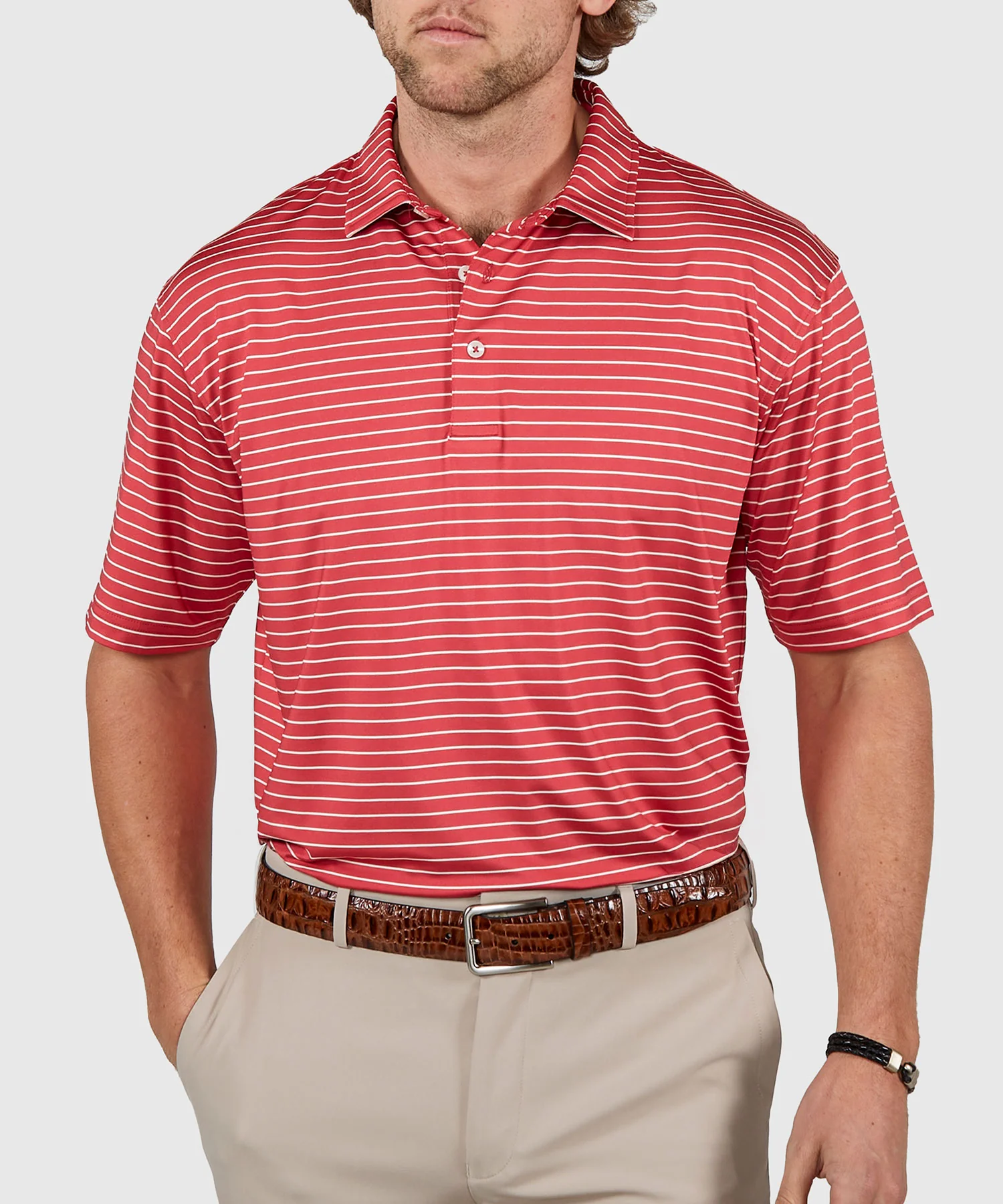 Westport Lifestyle Short Sleeve Stripe Polo Knit Shirt - Image 35