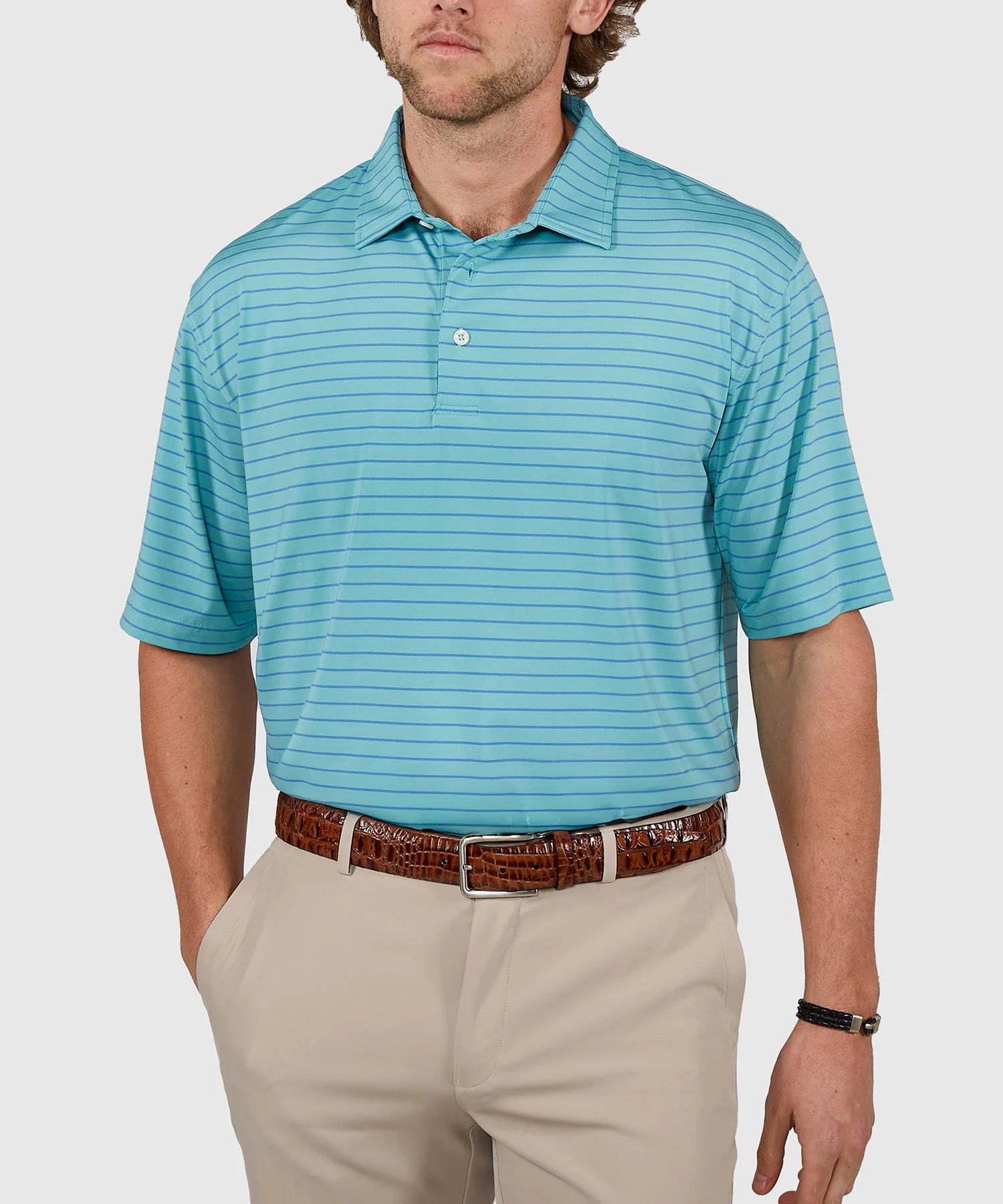 Westport Lifestyle Short Sleeve Stripe Polo Knit Shirt - Image 5