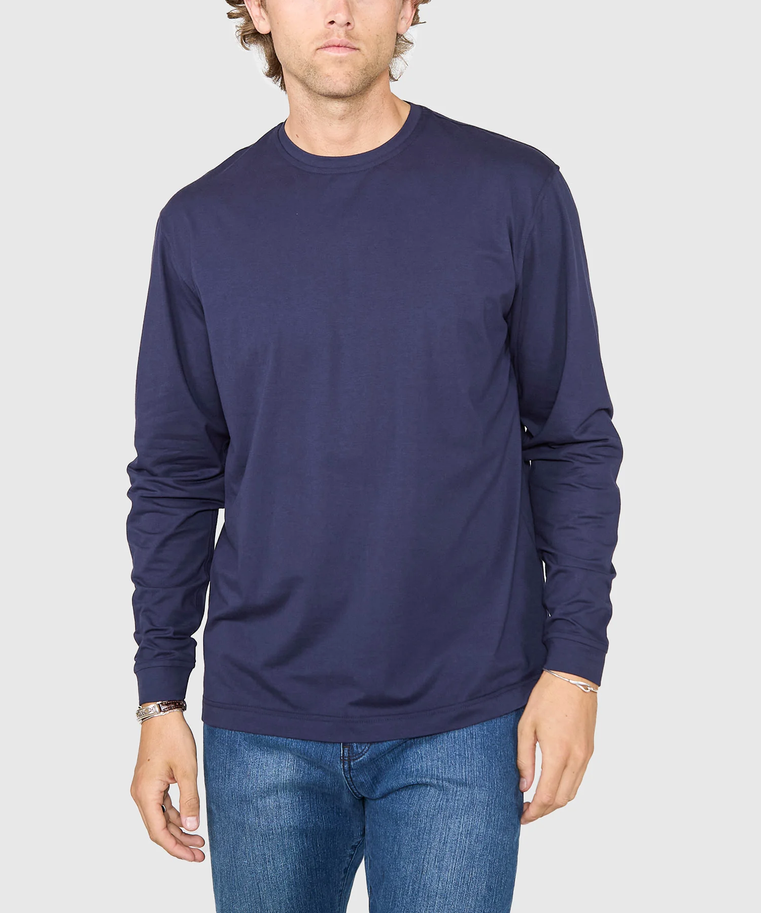 Westport No-Tuck Long Sleeve Stretch Cotton Crew Neck T-Shirt - Image 9