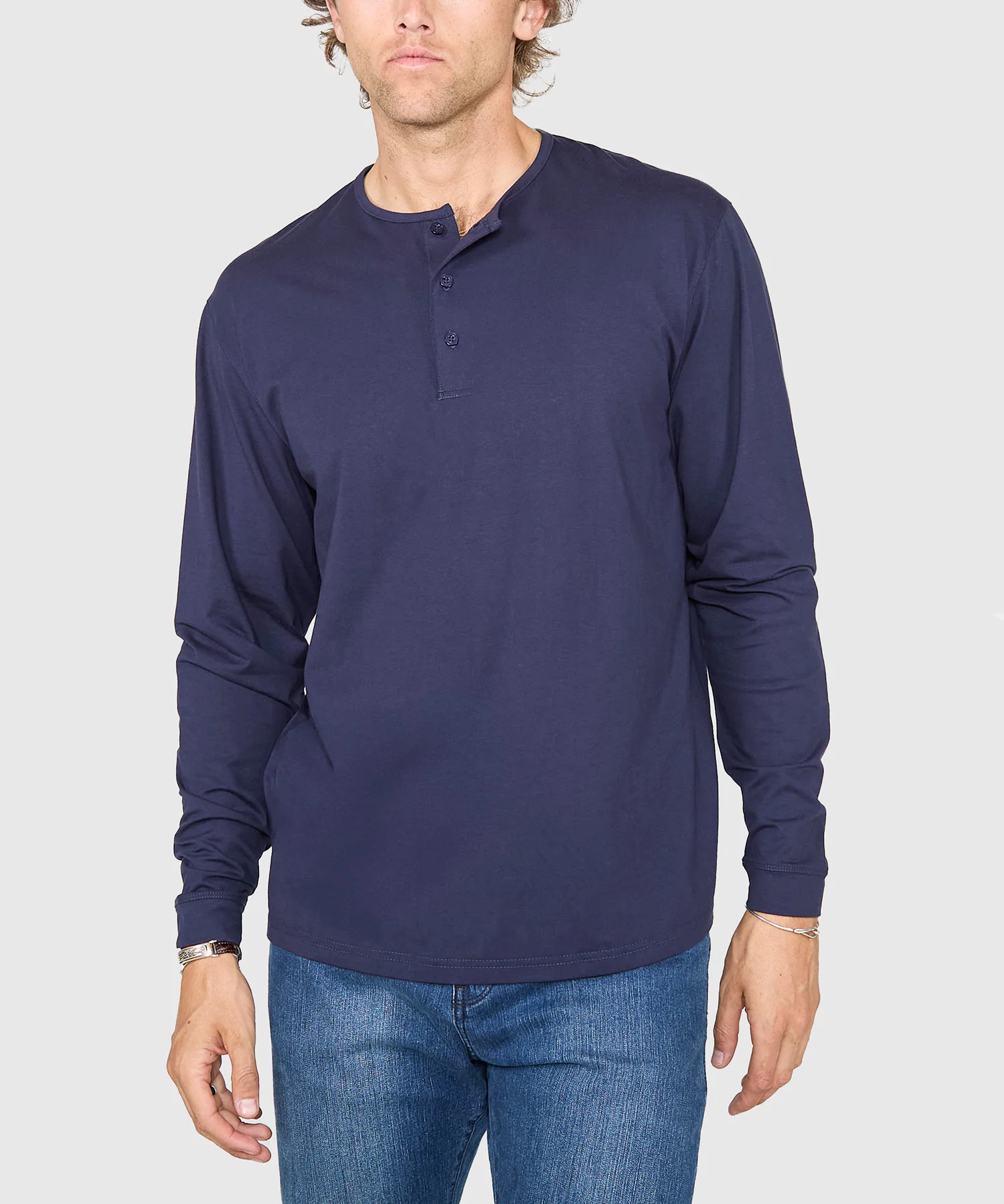 Westport No-Tuck Long Sleeve Stretch Cotton Crew Neck Henley - Image 10