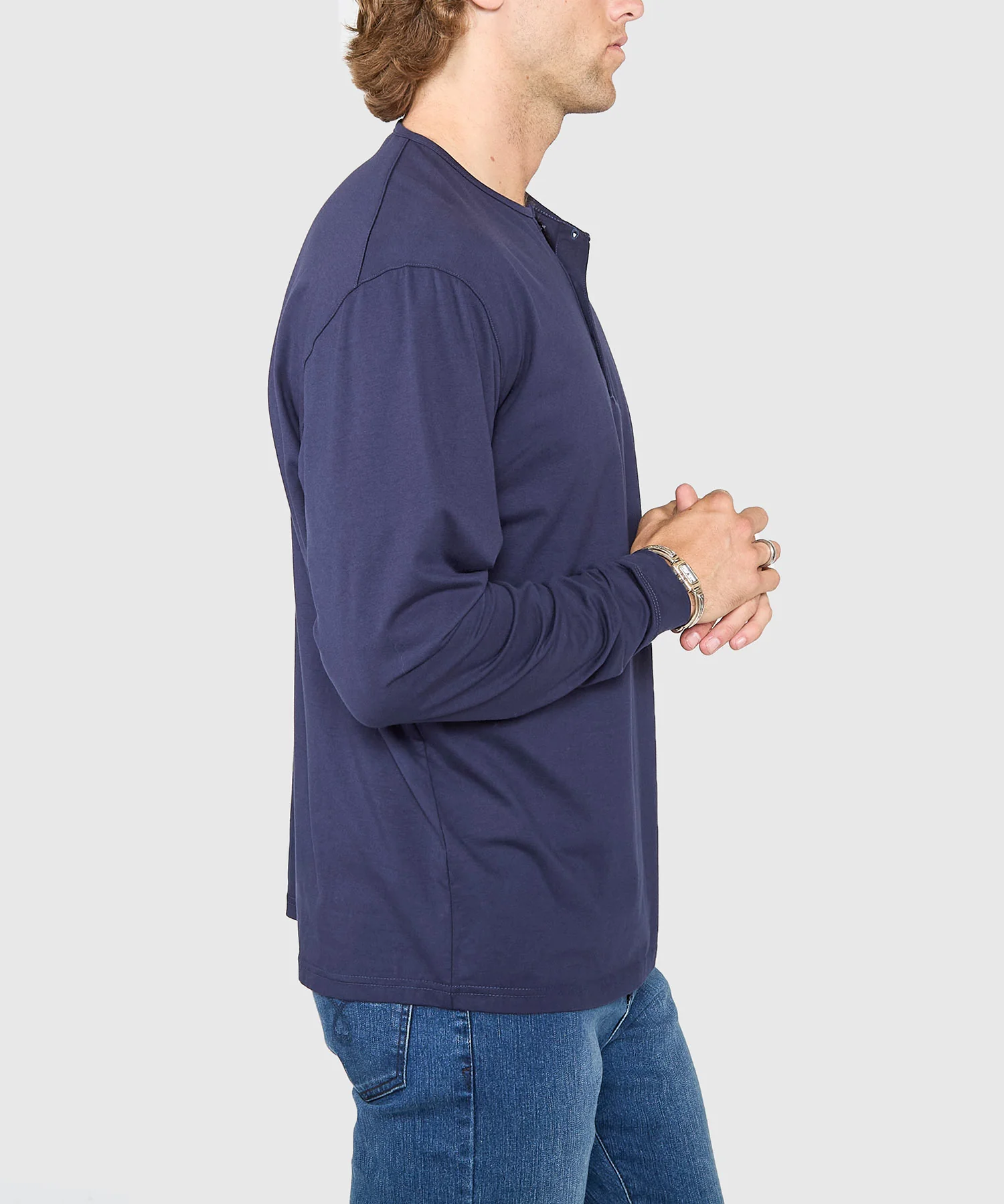 Westport No-Tuck Long Sleeve Stretch Cotton Crew Neck Henley - Image 12