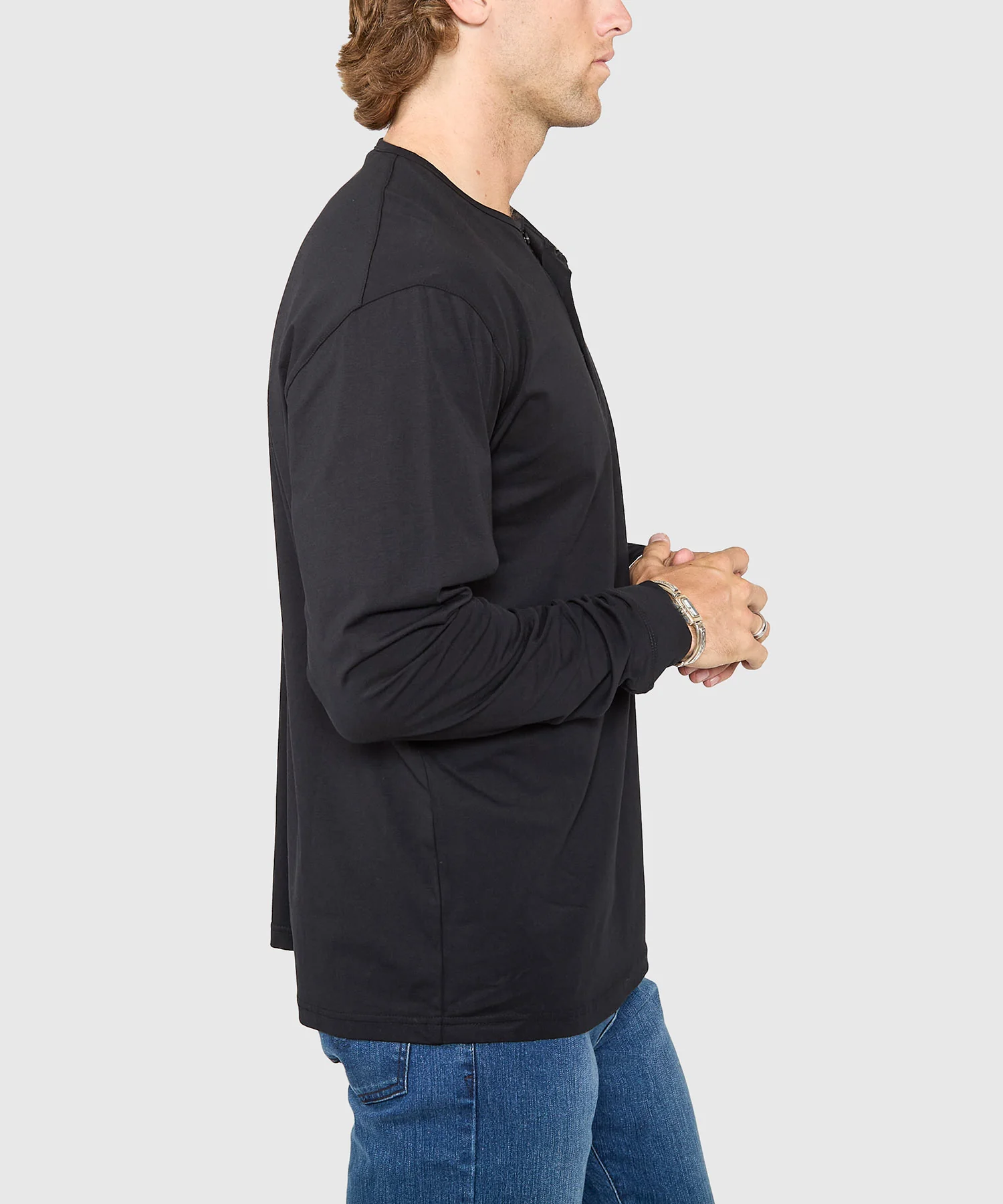 Westport No-Tuck Long Sleeve Stretch Cotton Crew Neck Henley - Image 7