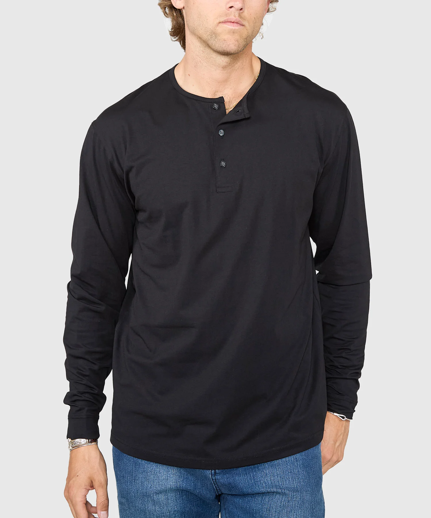 Westport No-Tuck Long Sleeve Stretch Cotton Crew Neck Henley - Image 8
