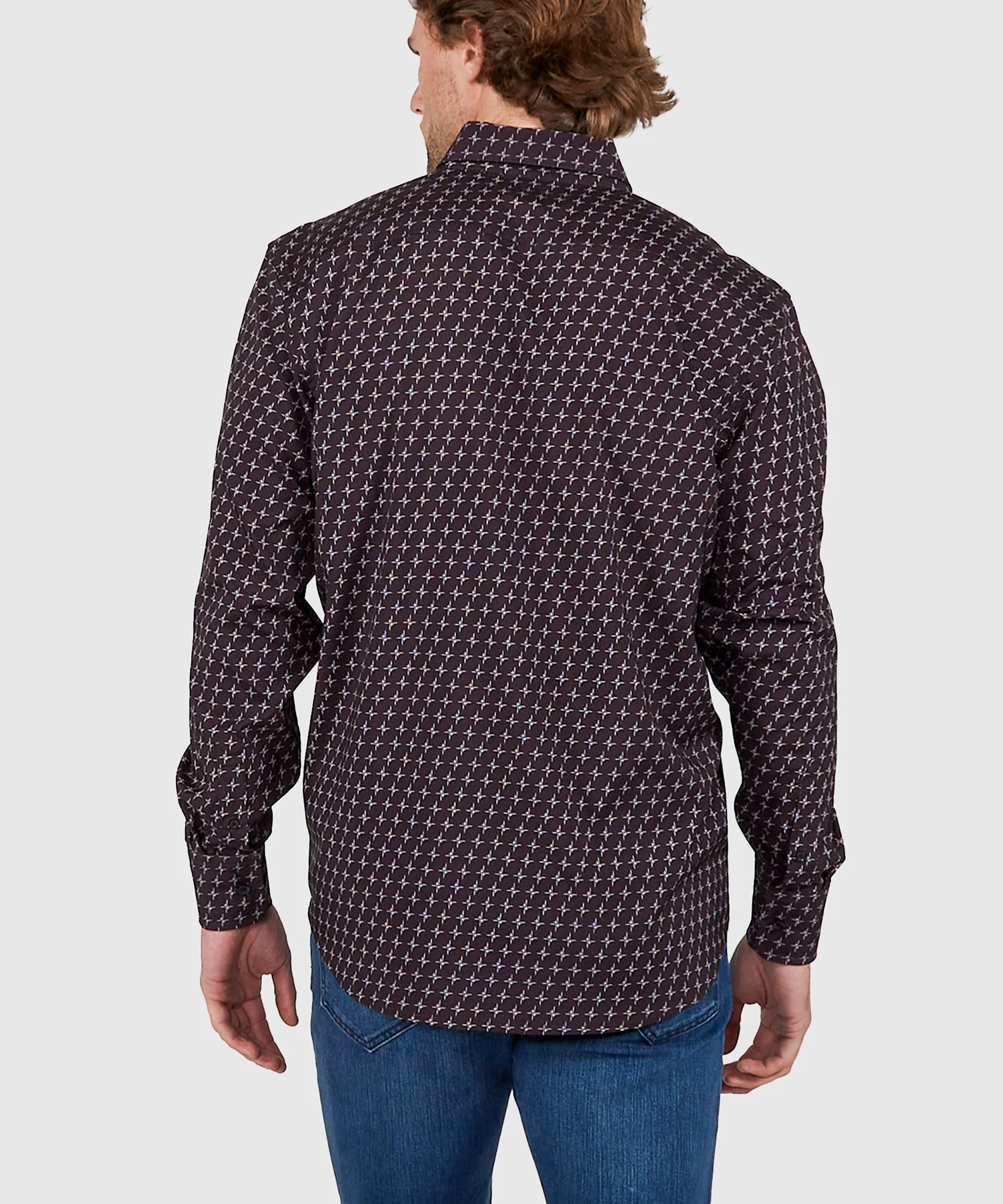 Westport No-Tuck Long Sleeve Button Under Collar Stretch Performance 'Stars' Sport Shirt - Image 4