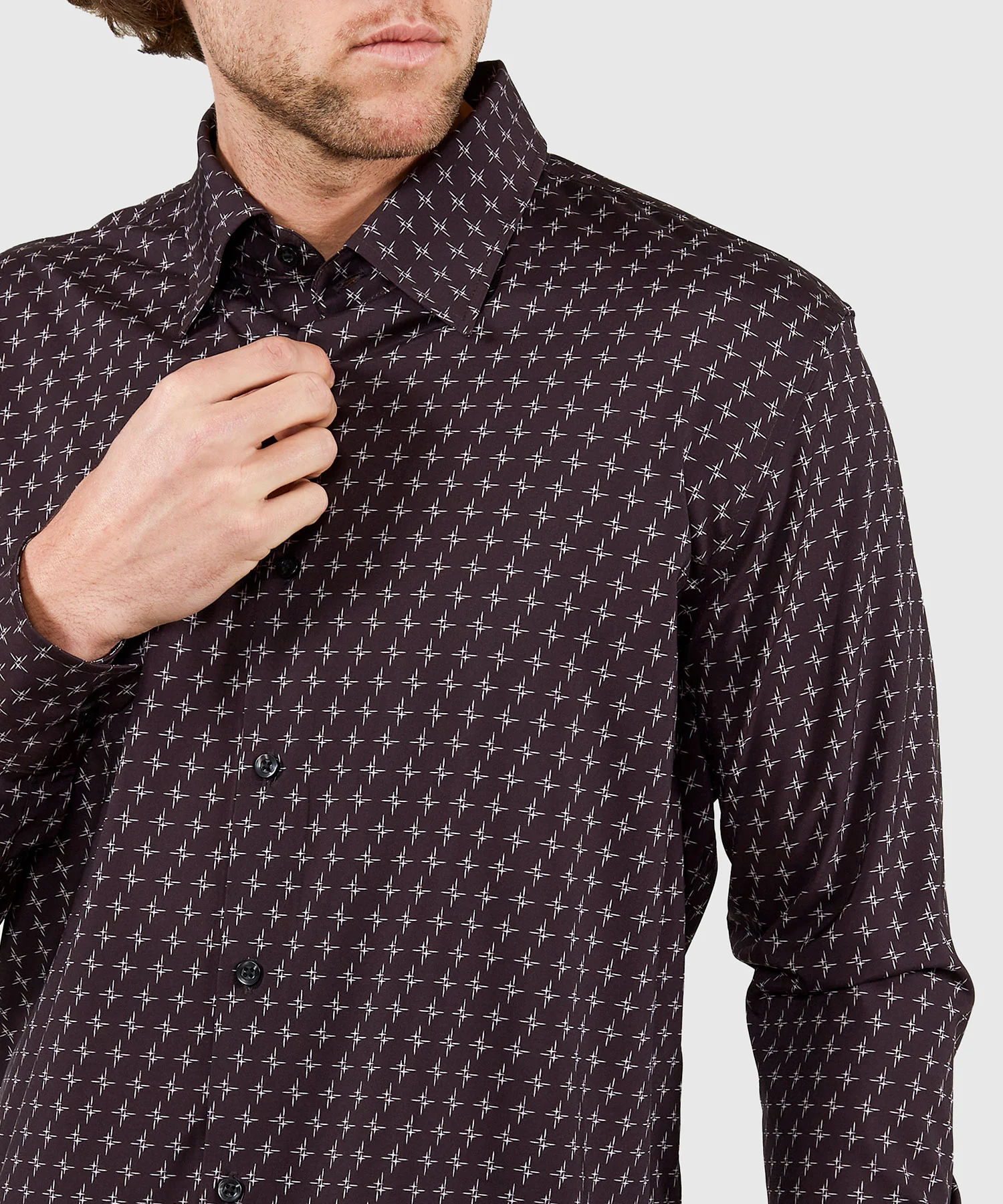Westport No-Tuck Long Sleeve Button Under Collar Stretch Performance 'Stars' Sport Shirt - Image 5