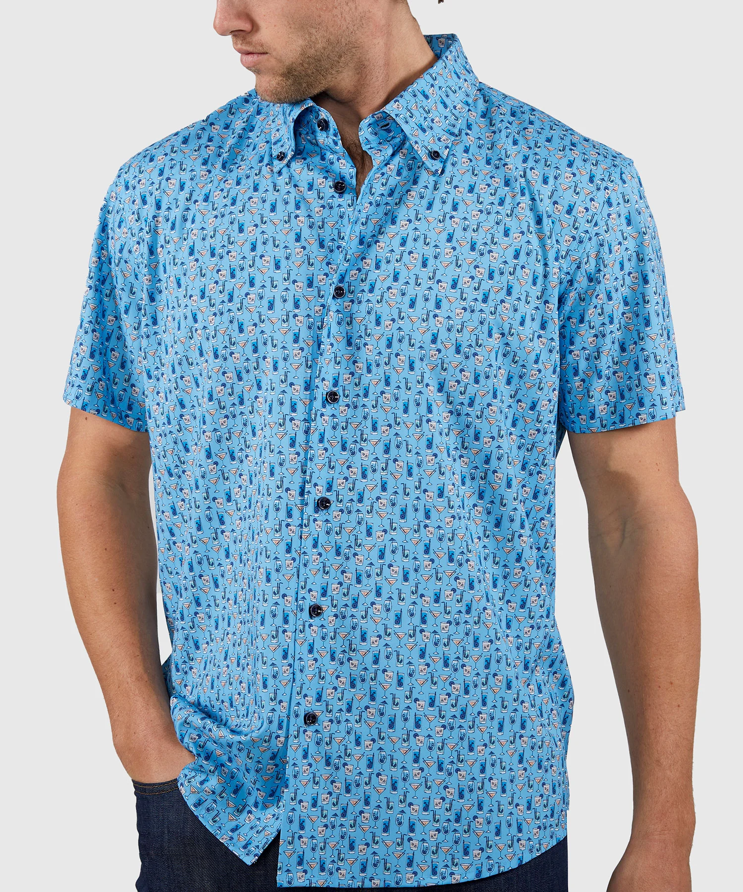 Westport No-Tuck Short Sleeve Button Down Stretch Performance 'Drinks' Sport Shirt - Image 2