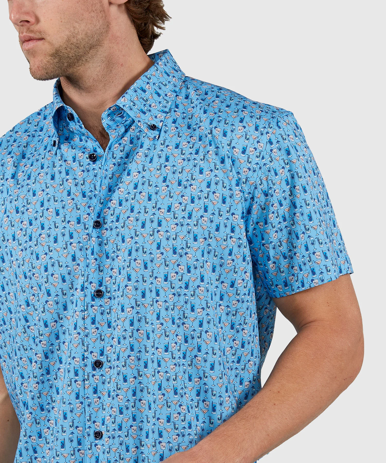 Westport No-Tuck Short Sleeve Button Down Stretch Performance 'Drinks' Sport Shirt - Image 3