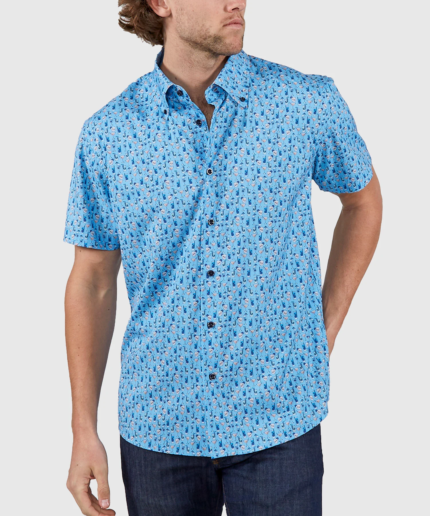 Westport No-Tuck Short Sleeve Button Down Stretch Performance 'Drinks' Sport Shirt - Image 4