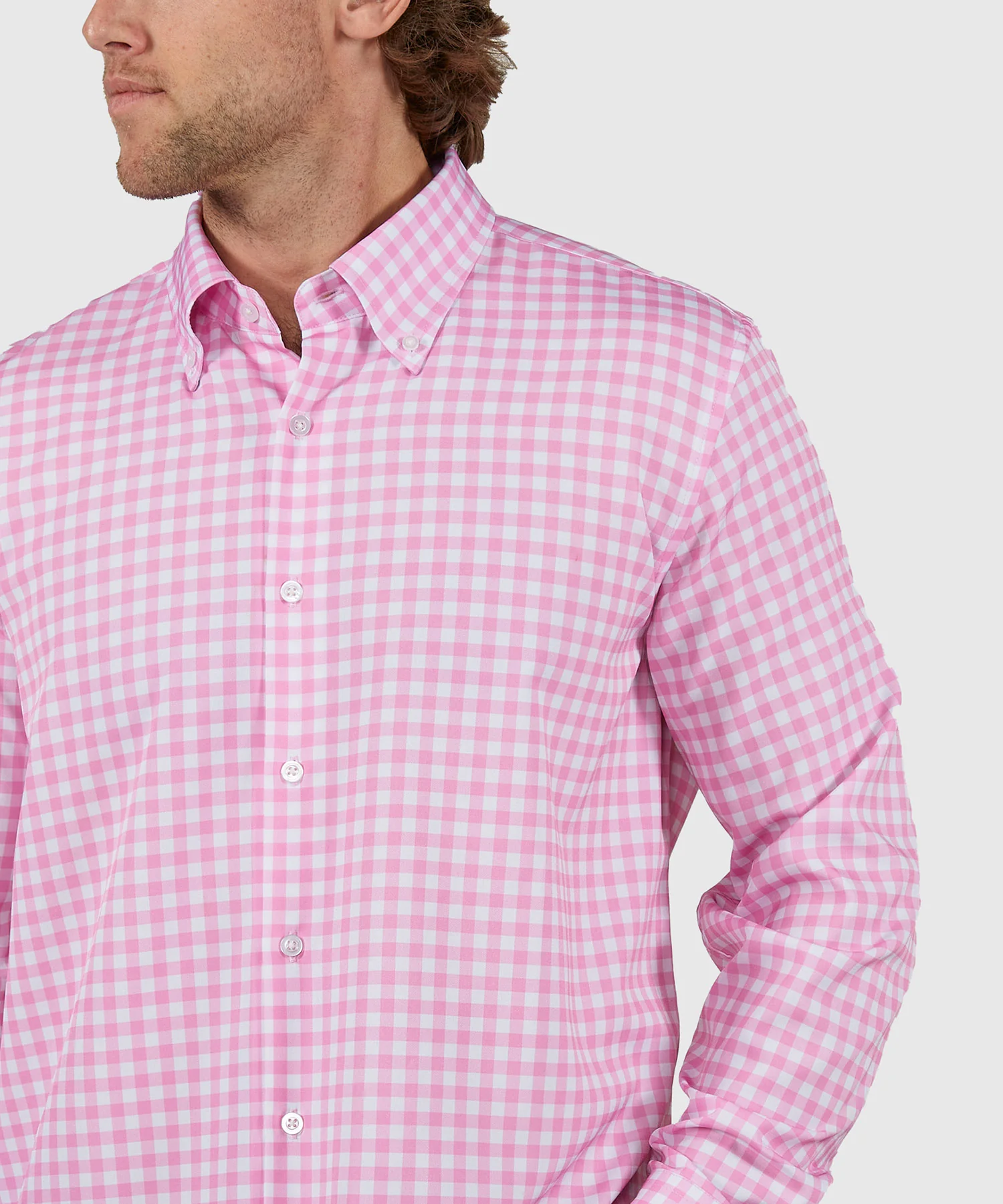 Westport No-Tuck Long Sleeve Button Down Collar Stretch Performance Gingham Sport Shirt - Image 3