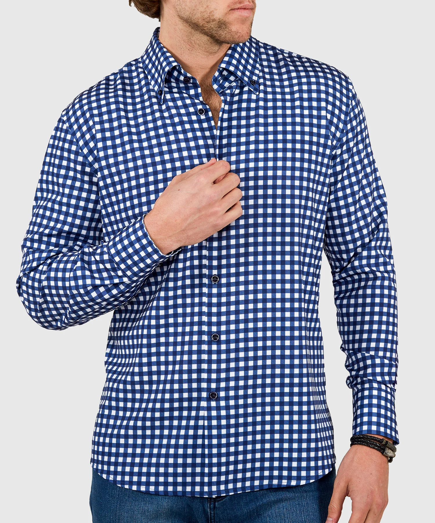 Westport No-Tuck Long Sleeve Button Down Collar Stretch Performance Gingham Sport Shirt - Image 5