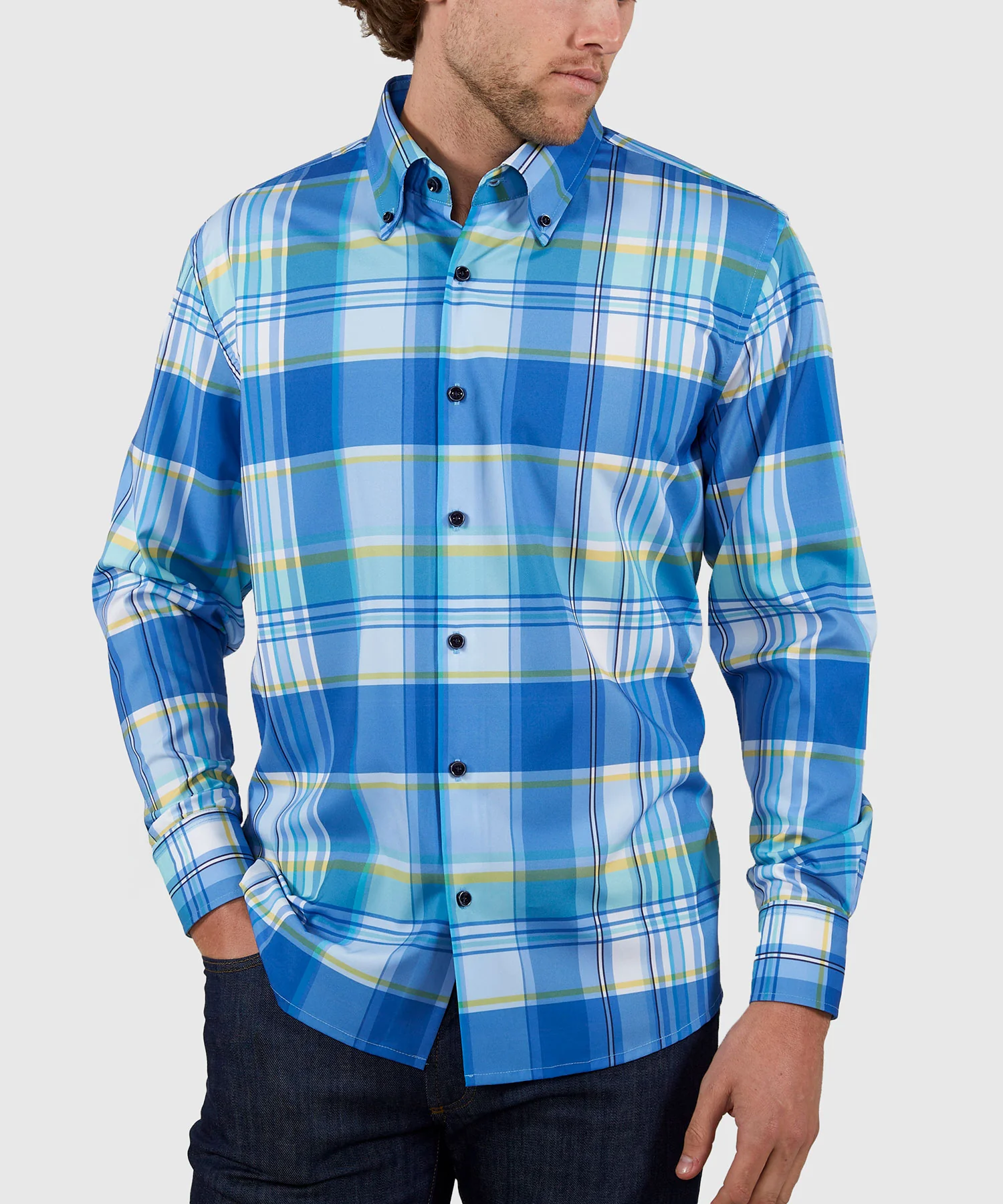 Westport No-Tuck Long Sleeve Button Down Collar Stretch Performance Plaid Sport Shirt - Image 3