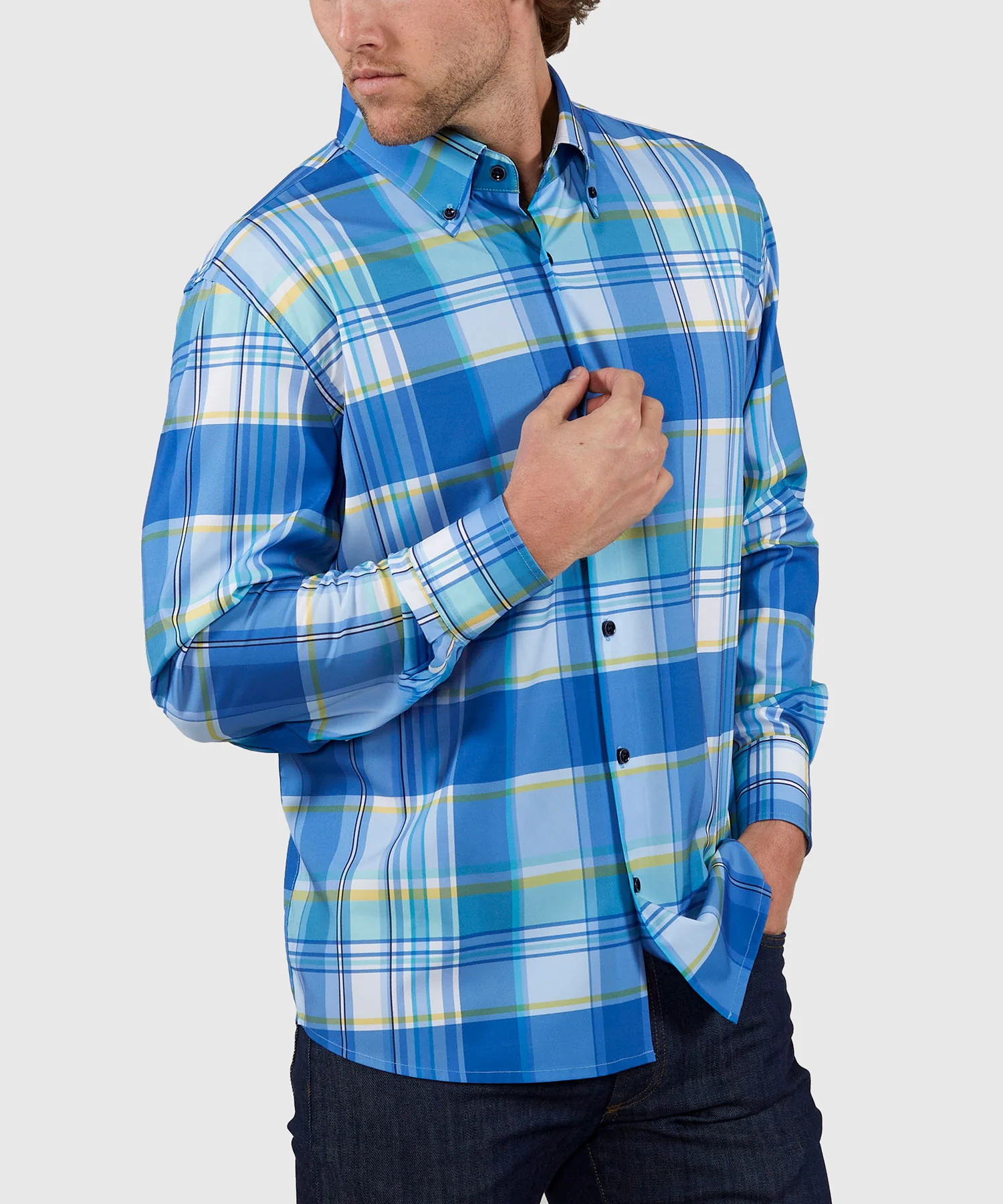 Westport No-Tuck Long Sleeve Button Down Collar Stretch Performance Plaid Sport Shirt - Image 4