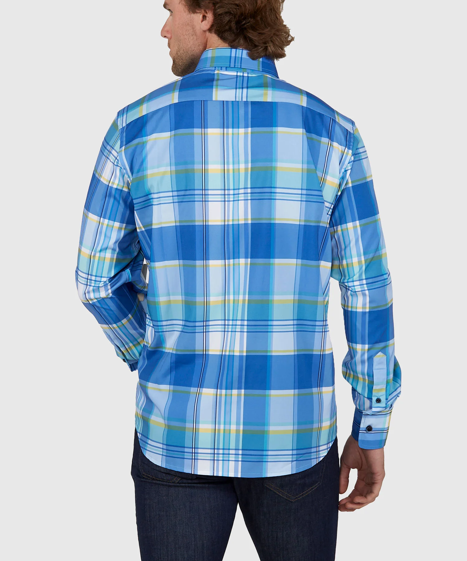 Westport No-Tuck Long Sleeve Button Down Collar Stretch Performance Plaid Sport Shirt - Image 5