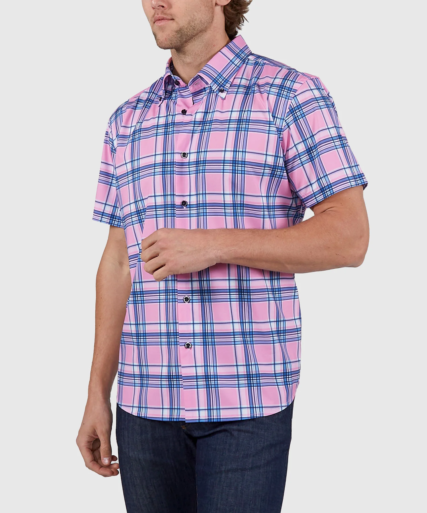 Westport No-Tuck Short Sleeve Button Down Collar Stretch Performance Plaid Sport Shirt - Image 2