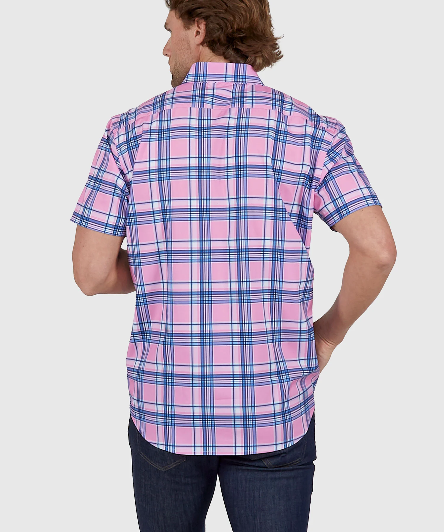 Westport No-Tuck Short Sleeve Button Down Collar Stretch Performance Plaid Sport Shirt - Image 4