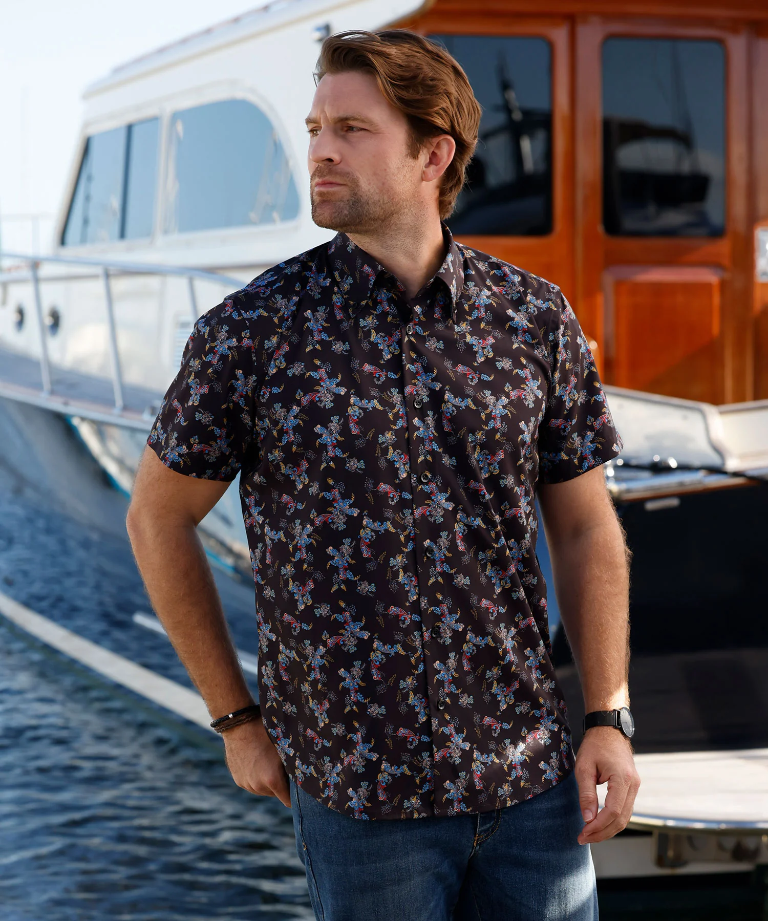 Westport No-Tuck Short Sleeve Button Down Collar Stretch Performance 'Lush Paisley' Sport Shirt - Image 2