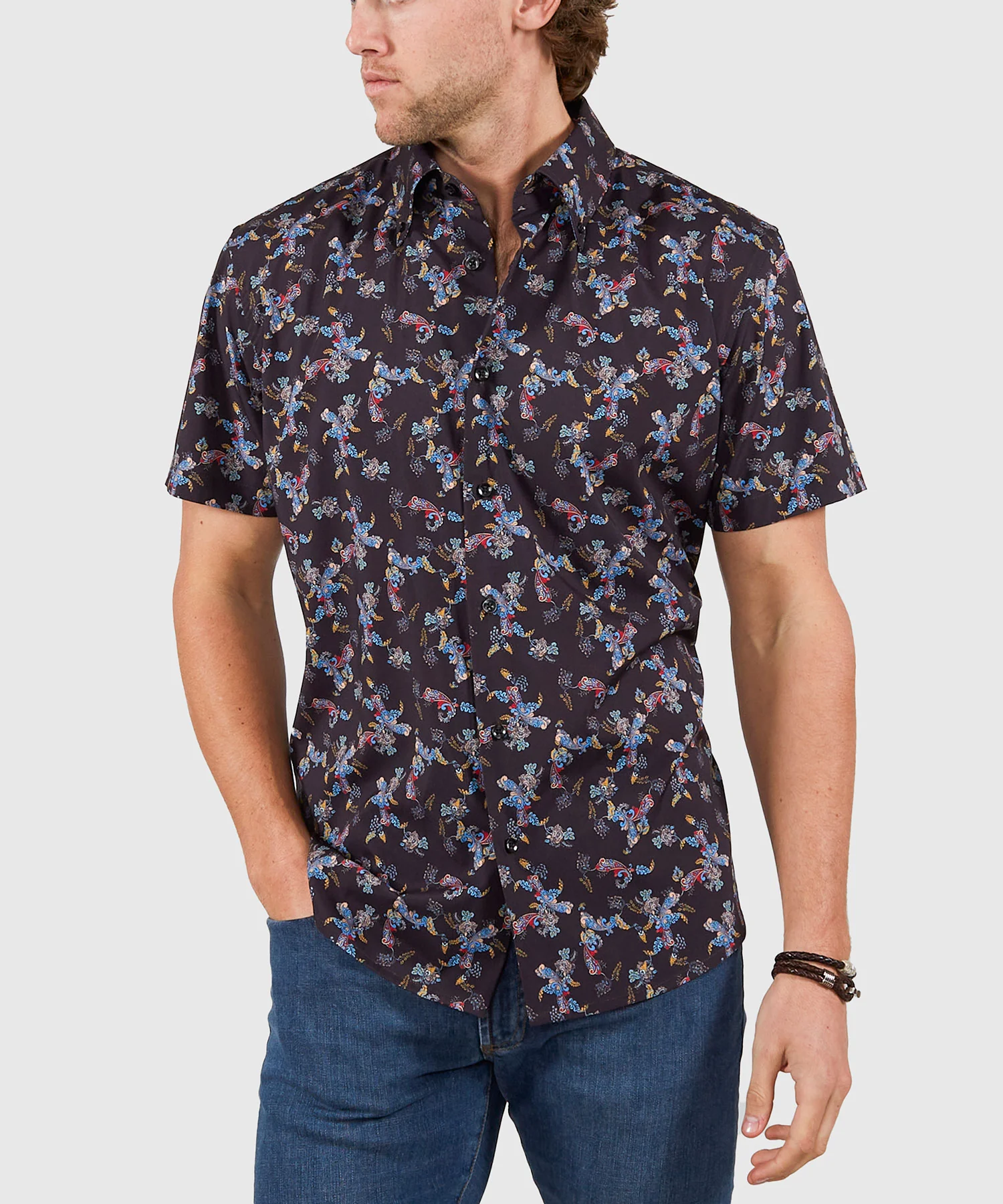 Westport No-Tuck Short Sleeve Button Down Collar Stretch Performance 'Lush Paisley' Sport Shirt - Image 3