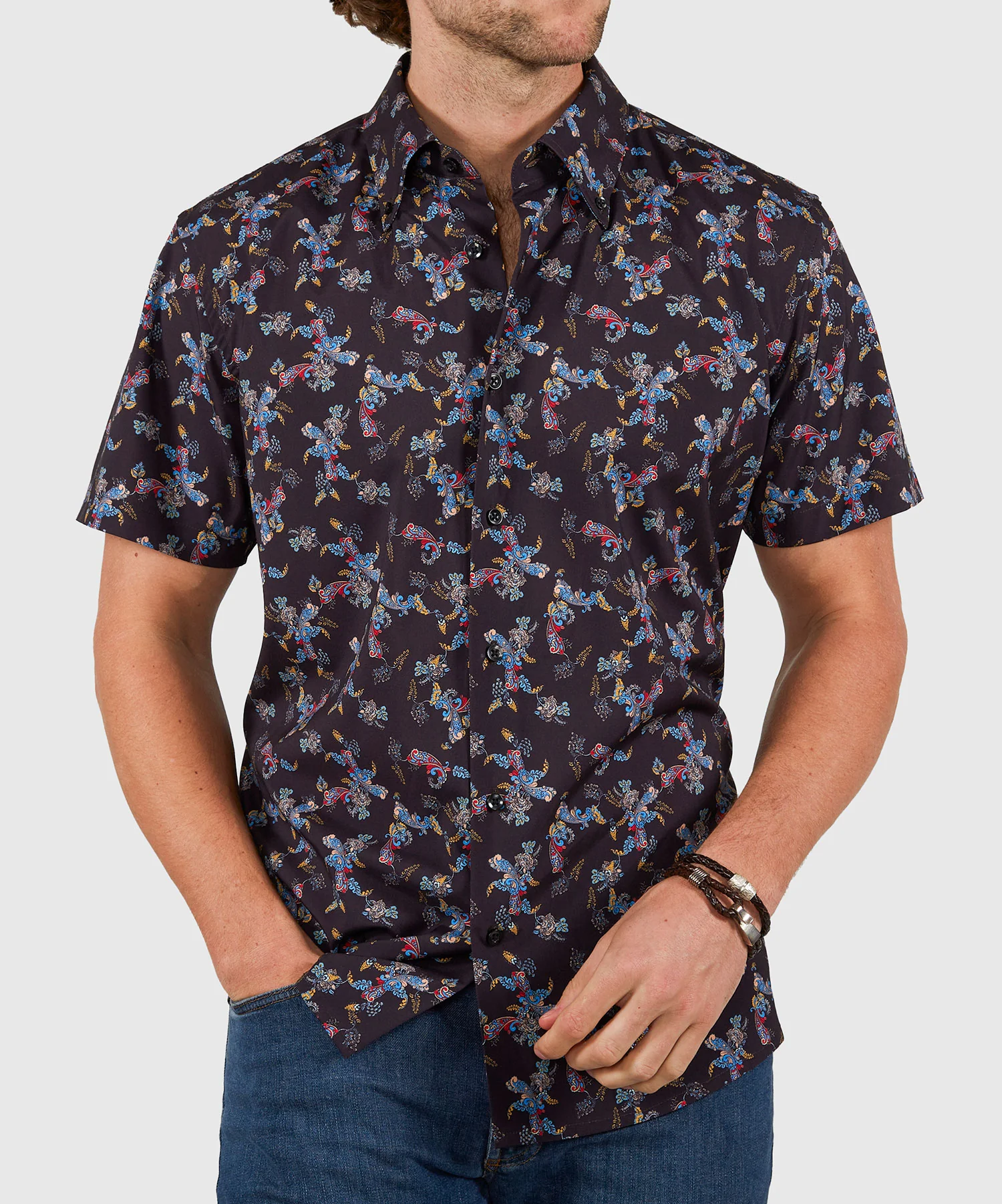 Westport No-Tuck Short Sleeve Button Down Collar Stretch Performance 'Lush Paisley' Sport Shirt - Image 4