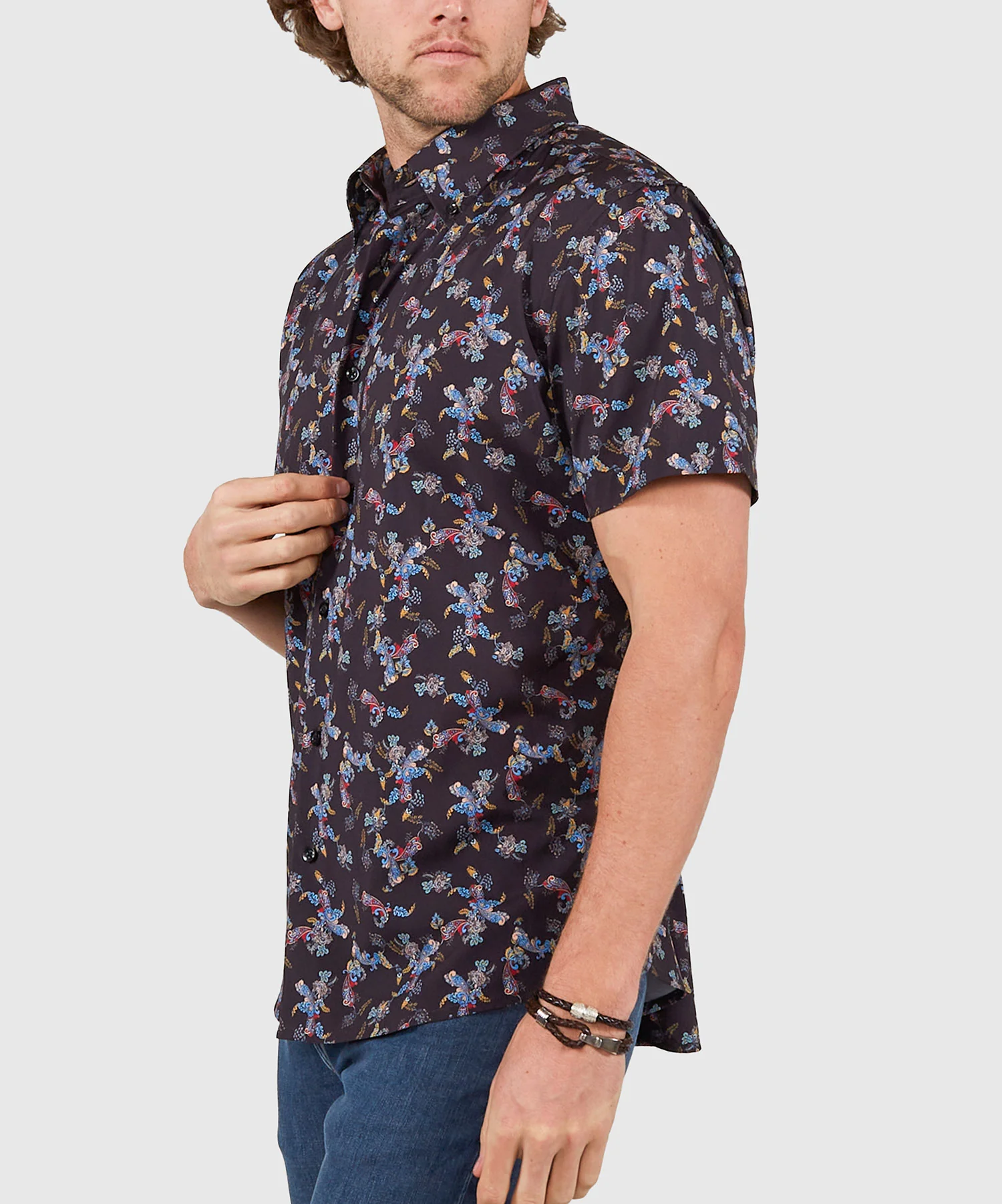 Westport No-Tuck Short Sleeve Button Down Collar Stretch Performance 'Lush Paisley' Sport Shirt - Image 5