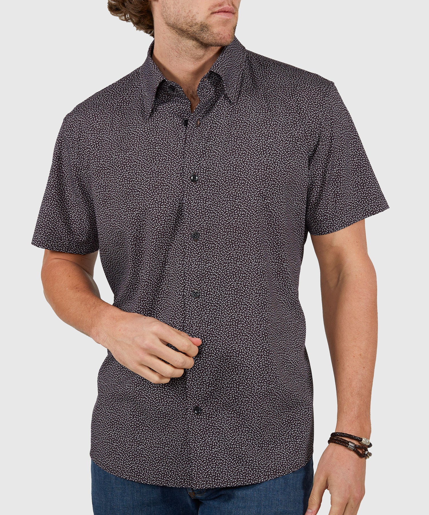 Westport No-Tuck Short Sleeve Button Under Collar Stretch Performance Micro Paisley Sport Shirt - Image 2