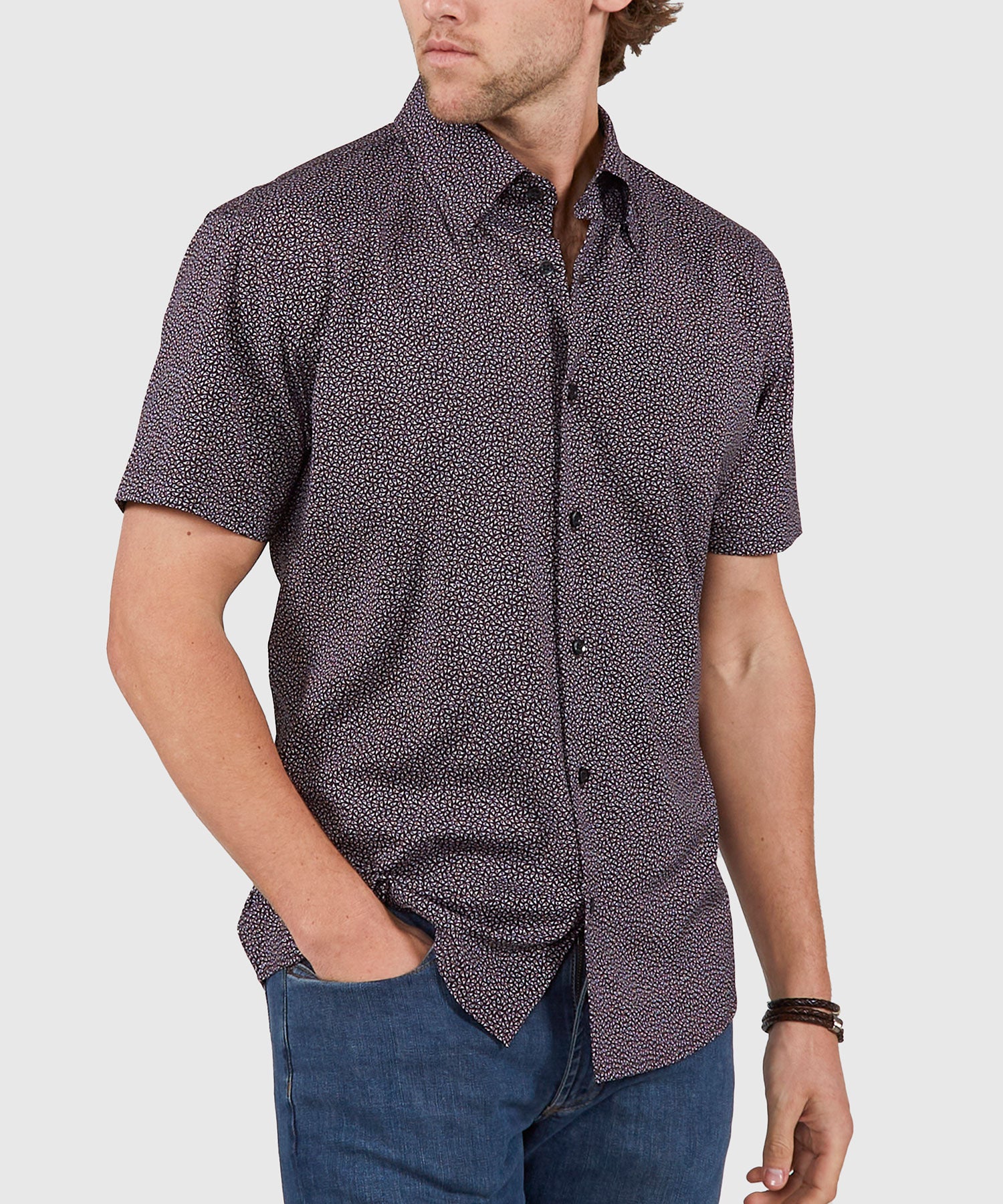 Westport No-Tuck Short Sleeve Button Under Collar Stretch Performance Micro Paisley Sport Shirt - Image 3