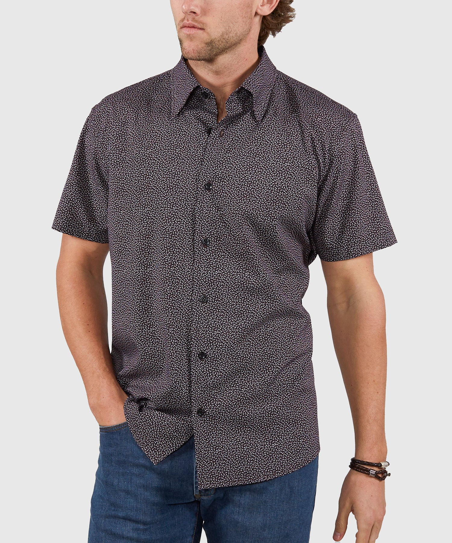 Westport No-Tuck Short Sleeve Button Under Collar Stretch Performance Micro Paisley Sport Shirt - Image 4