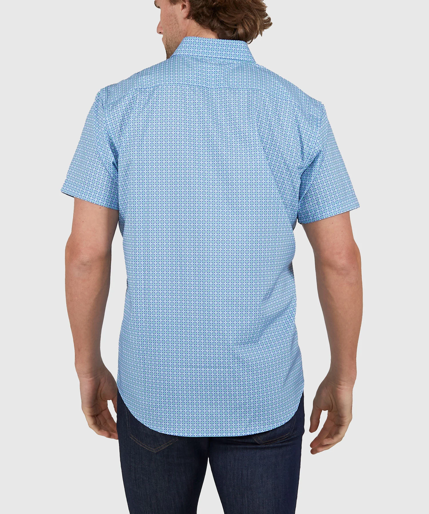Westport No-Tuck Short Sleeve Button Down Collar Stretch Performance 'Intricate Tiles' Sport Shirt - Image 5