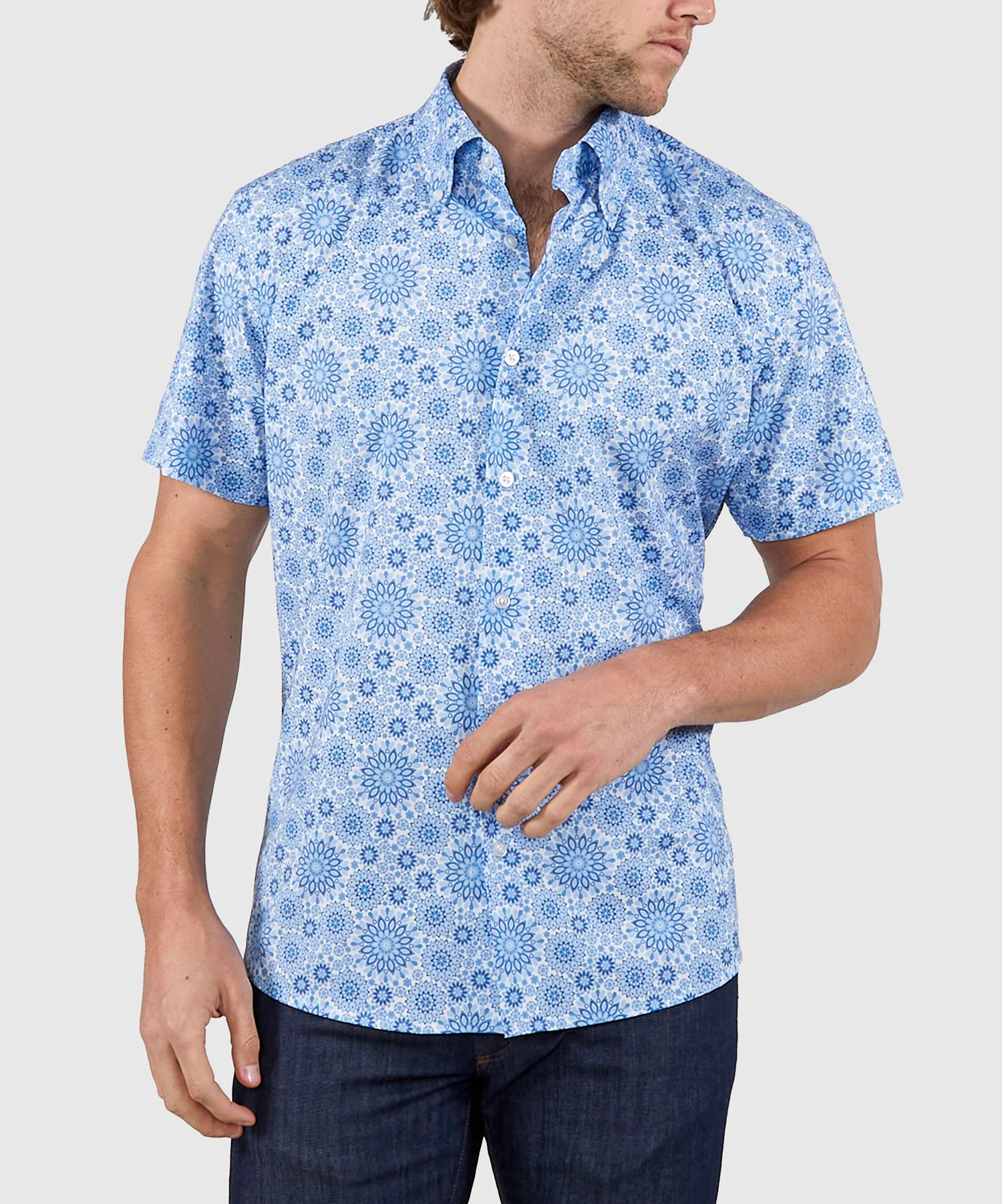Westport No-Tuck Short Sleeve Button Down Collar Stretch Performance 'Mandala' Sport Shirt - Image 2