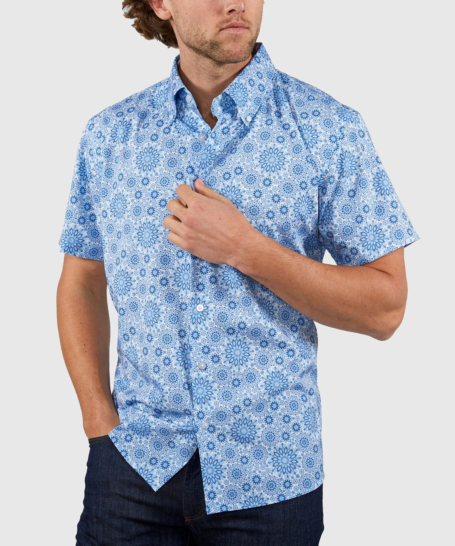 Westport No-Tuck Short Sleeve Button Down Collar Stretch Performance 'Mandala' Sport Shirt - Image 4