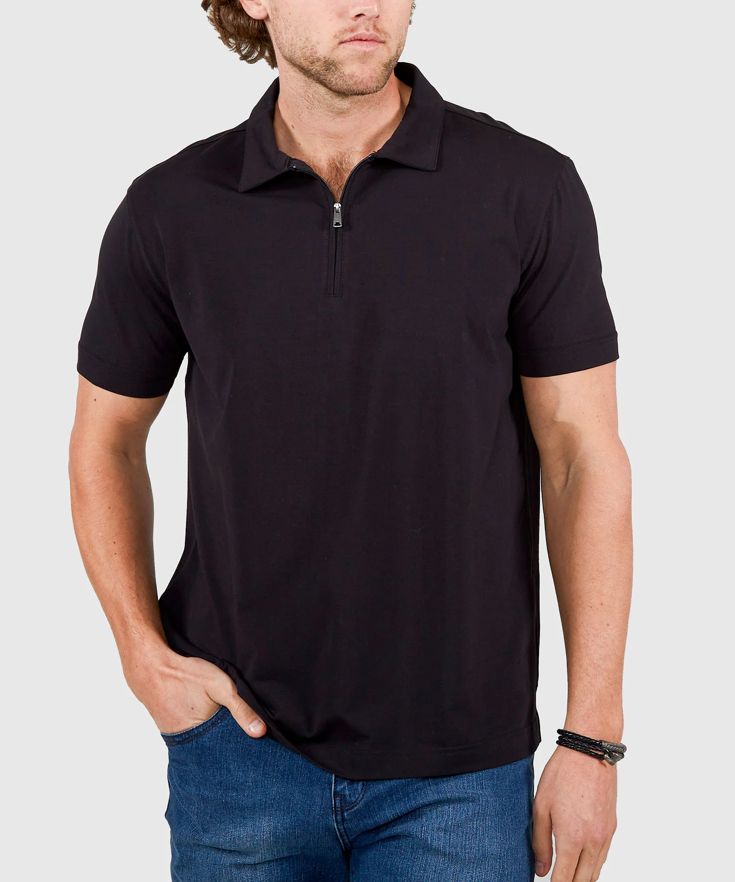 Westport No-Tuck Short Sleeve Cotton Performance Stretch Zip Polo - Image 2
