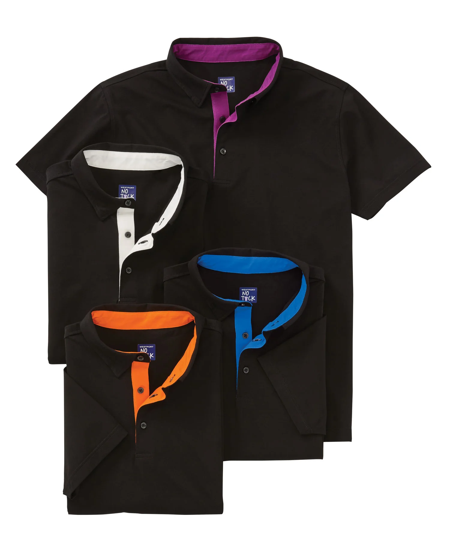 Westport No-Tuck Short Sleeve Cotton Performance Contrast Trim Placket Polo Knit Shirt - Image 2
