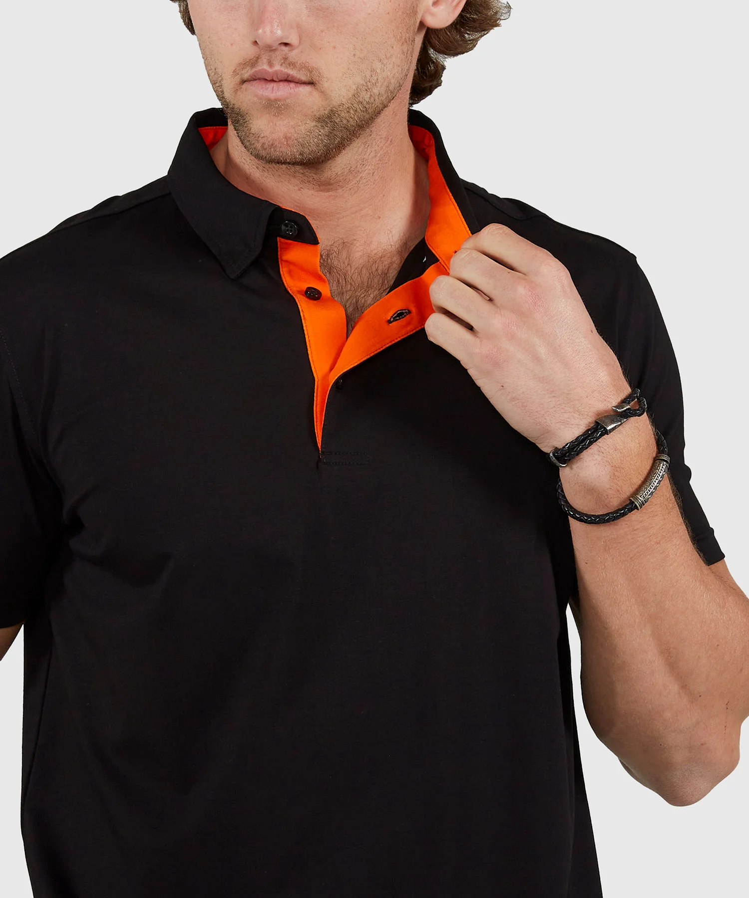 Westport No-Tuck Short Sleeve Cotton Performance Contrast Trim Placket Polo Knit Shirt - Image 23