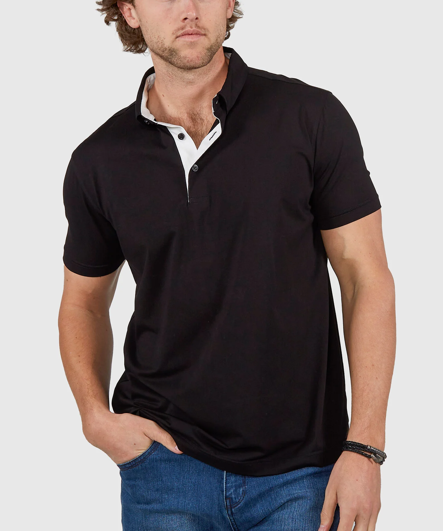 Westport No-Tuck Short Sleeve Cotton Performance Contrast Trim Placket Polo Knit Shirt - Image 7