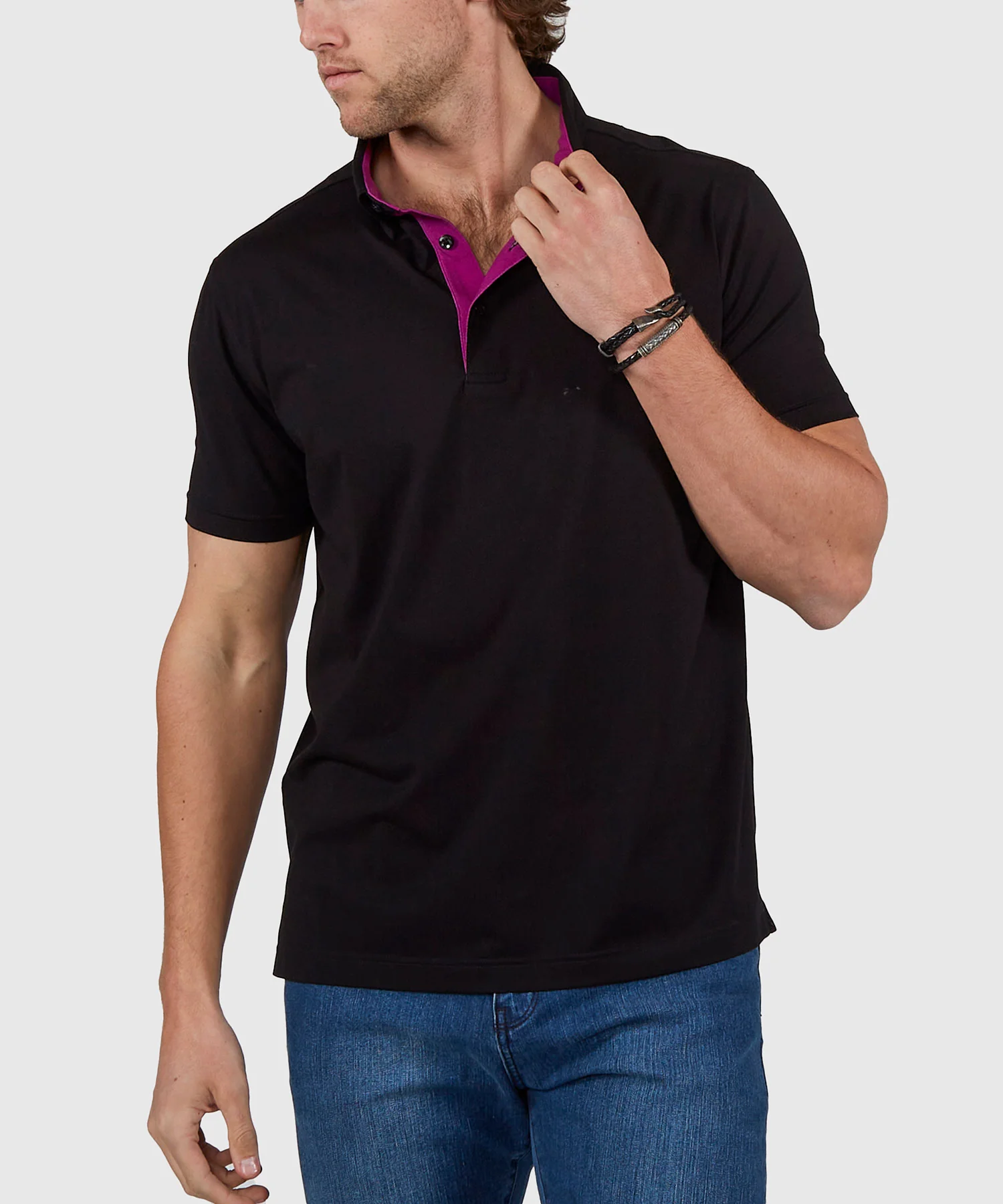 Westport No-Tuck Short Sleeve Cotton Performance Contrast Trim Placket Polo Knit Shirt - Image 9