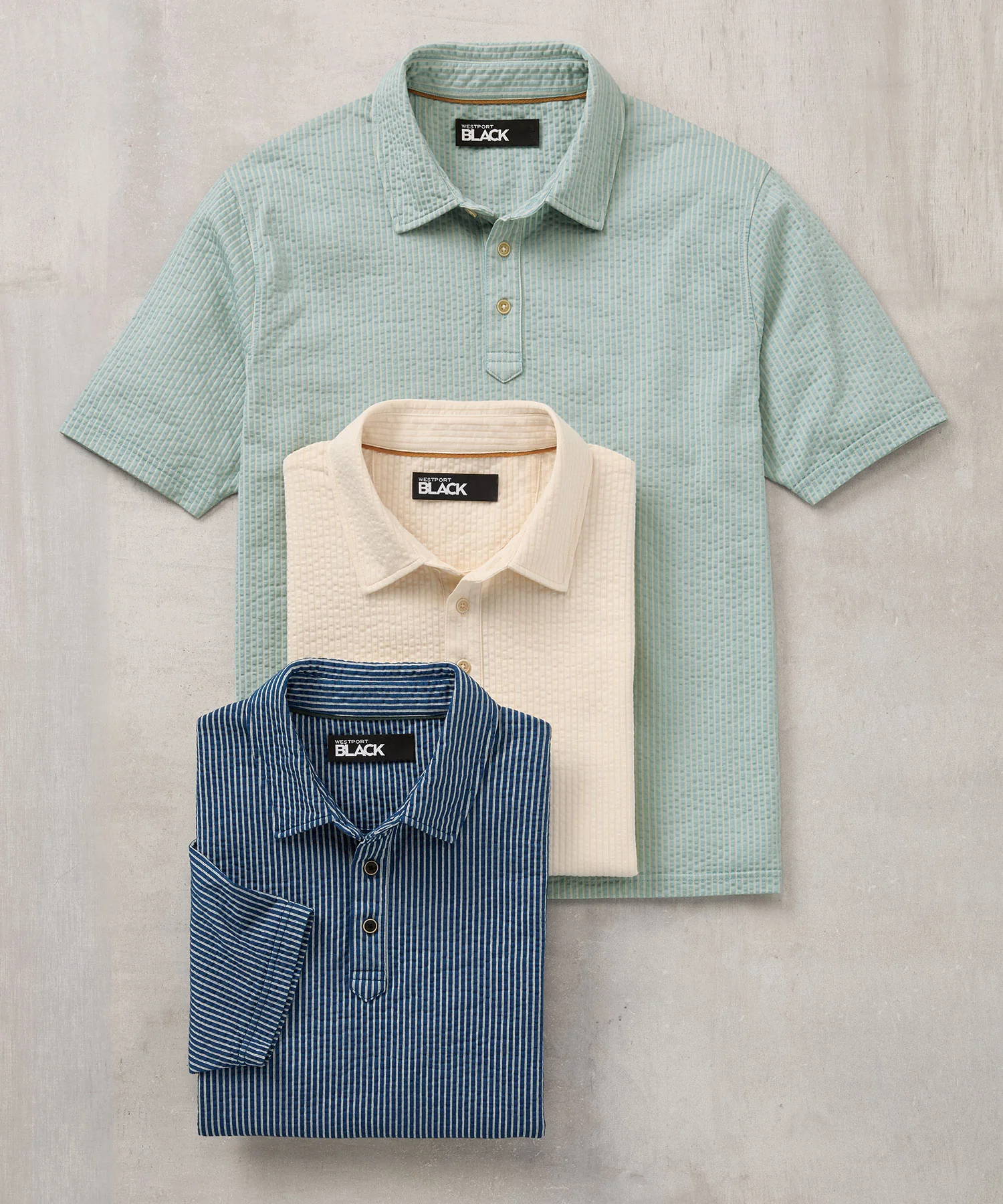 Westport Black Short Sleeve Seersucker Garment Dyed Polo Knit Shirt - Image 2