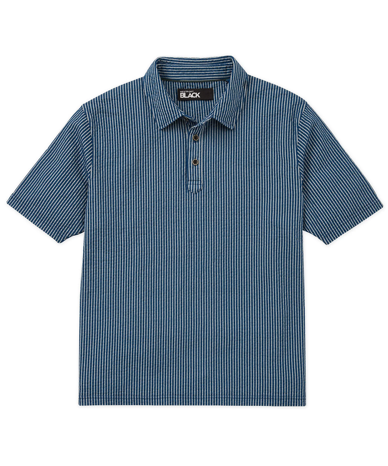 Westport Black Short Sleeve Seersucker Garment Dyed Polo Knit Shirt - Image 4