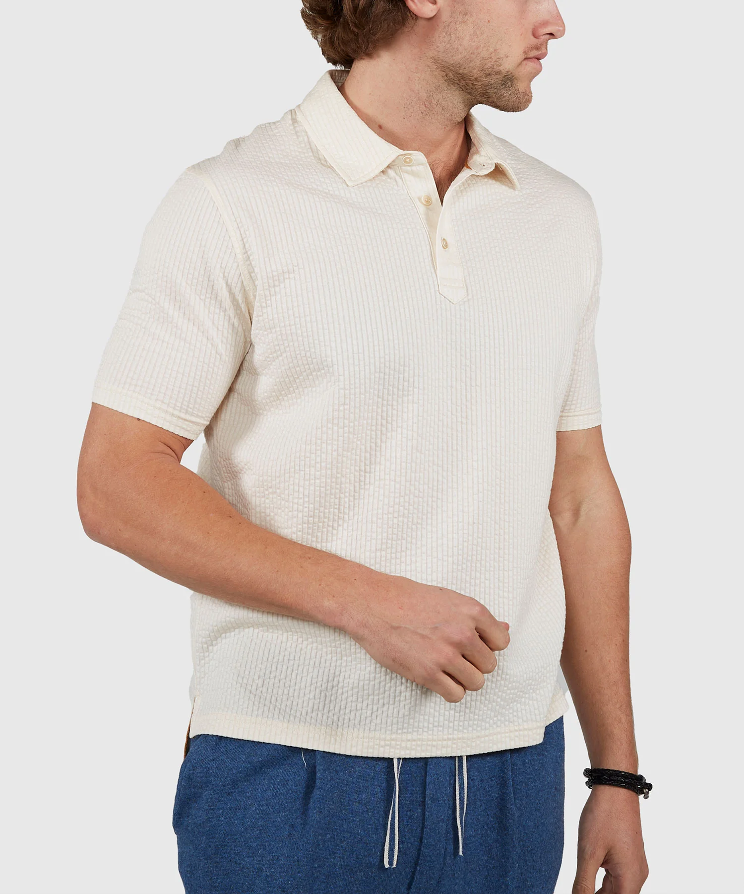 Westport Black Short Sleeve Seersucker Garment Dyed Polo Knit Shirt - Image 6