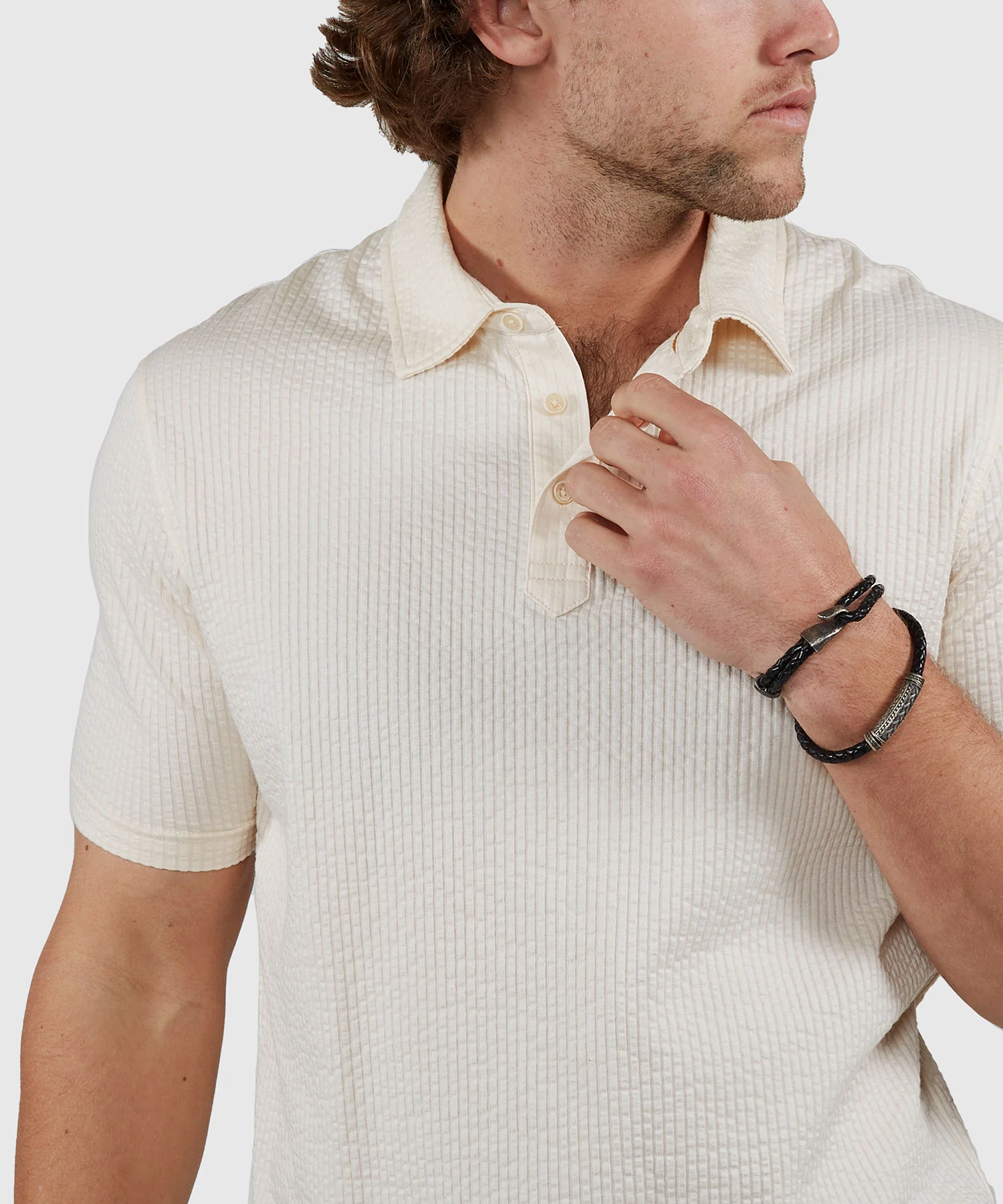 Westport Black Short Sleeve Seersucker Garment Dyed Polo Knit Shirt - Image 7