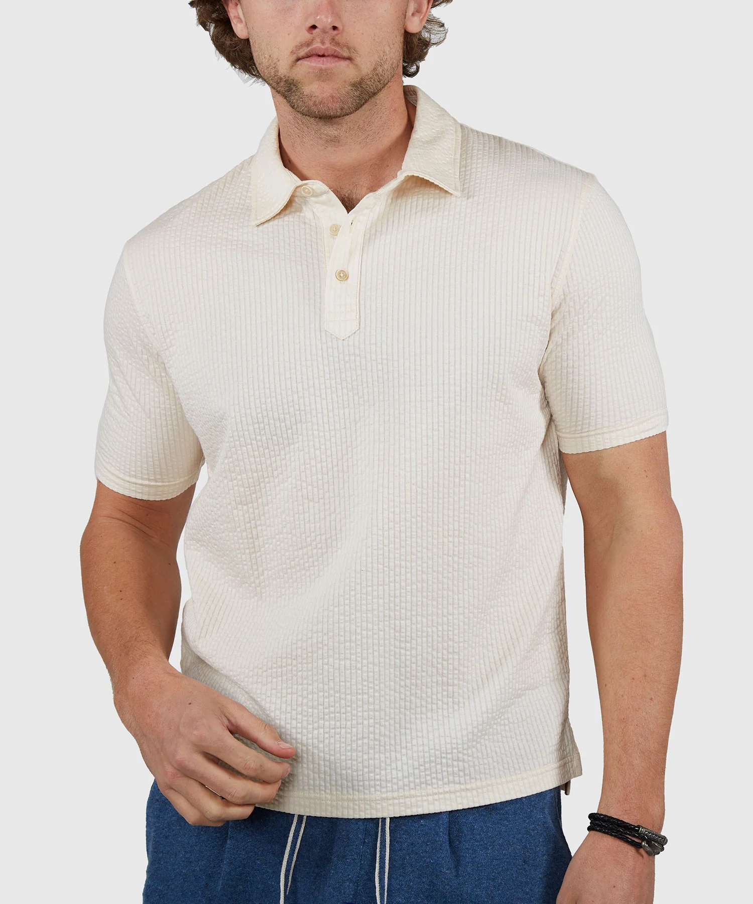 Westport Black Short Sleeve Seersucker Garment Dyed Polo Knit Shirt - Image 9