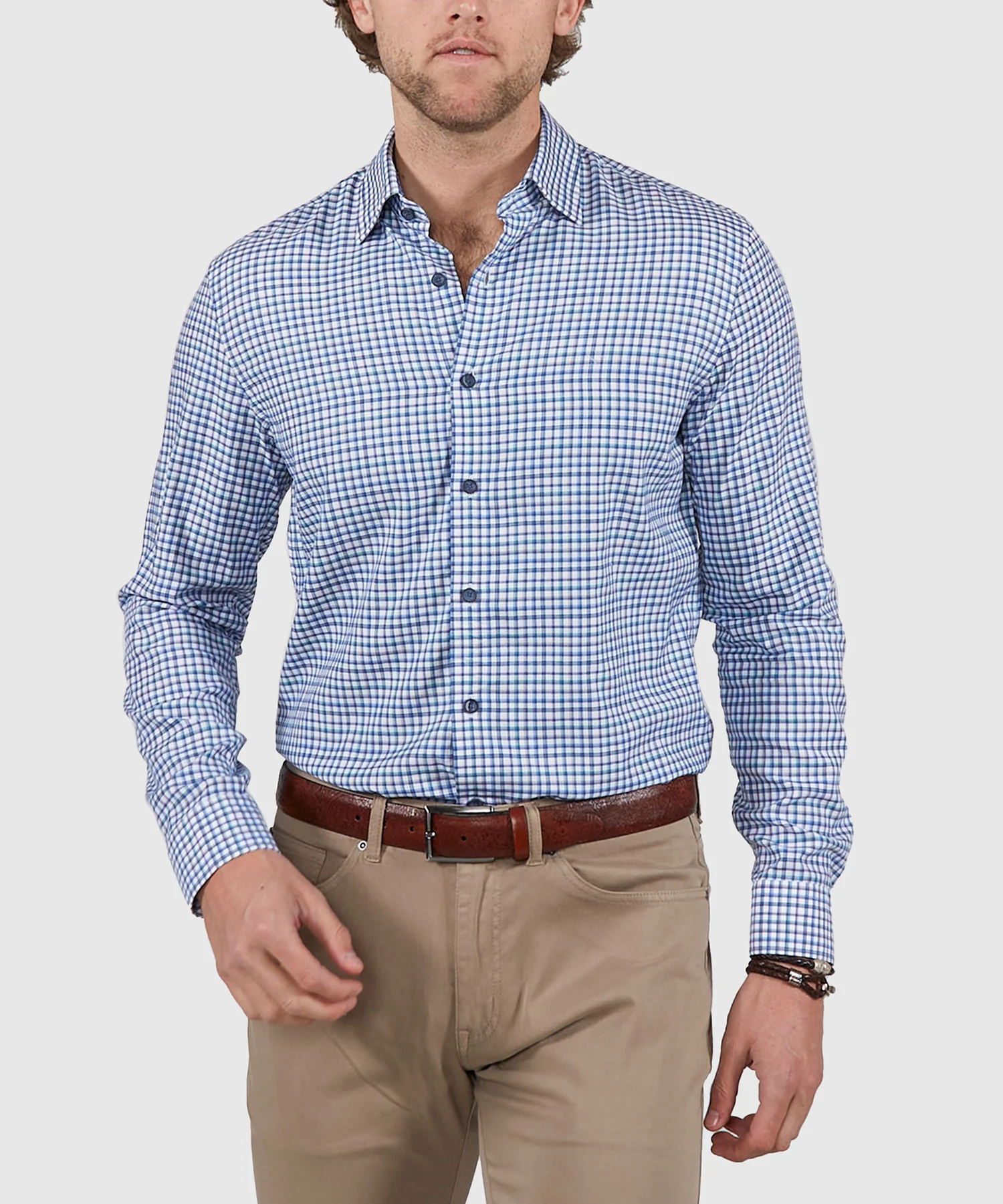 Westport Black Long Sleeve Semi Spread Button Under Plaid Collar Sport Shirt - Image 3