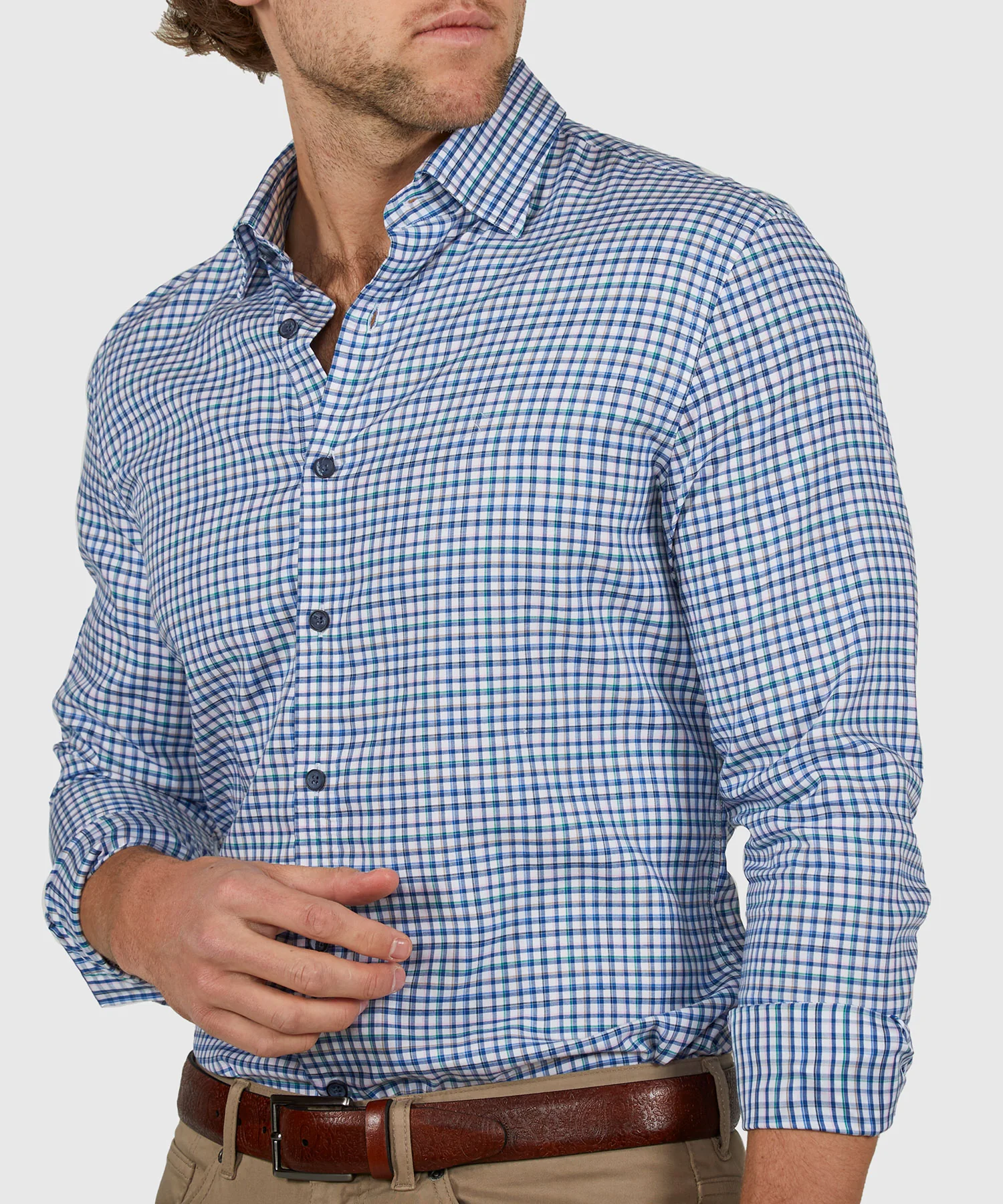 Westport Black Long Sleeve Semi Spread Button Under Plaid Collar Sport Shirt - Image 5