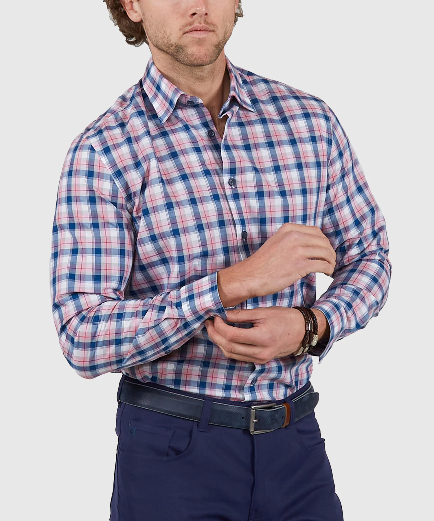 Westport Black Long Sleeve Semi Spread Button Under Collar Big Plaid Sport Shirt - Image 3